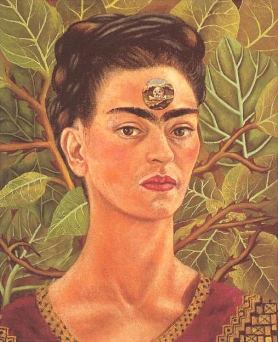 Thinking About Death, self portrait by Frida Kahlo, vintage art, modern poster print