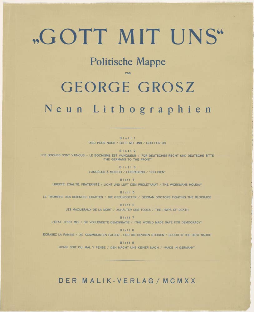 George Grosz - Table of contents, portfolio Got mit uns, modernist poster print A2 poster print