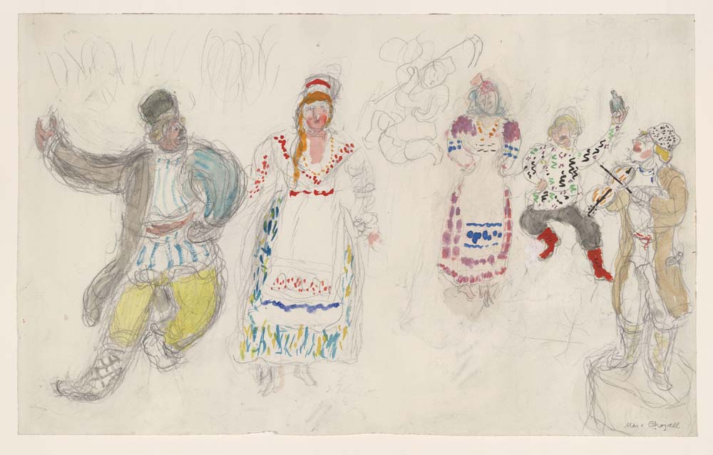 Marc Chagall - Peasants, costume design for Aleko, modernist poster print A2 poster print