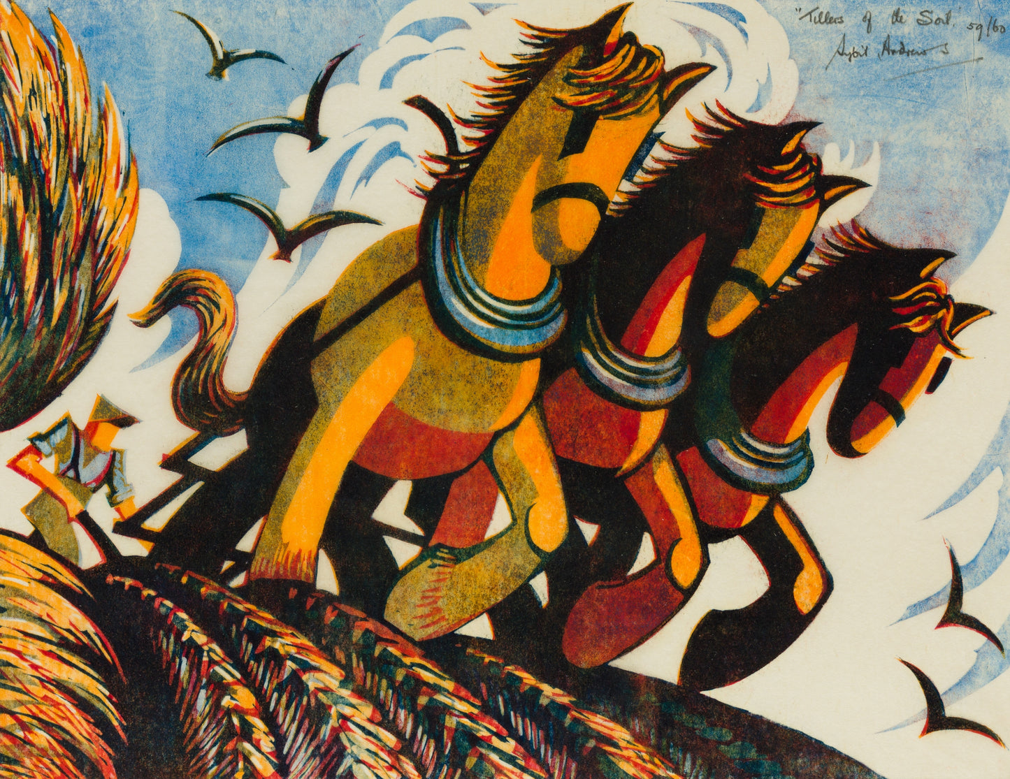 Sybil Andrews - Tillers of the Soil (Plow Horses), modernist poster print