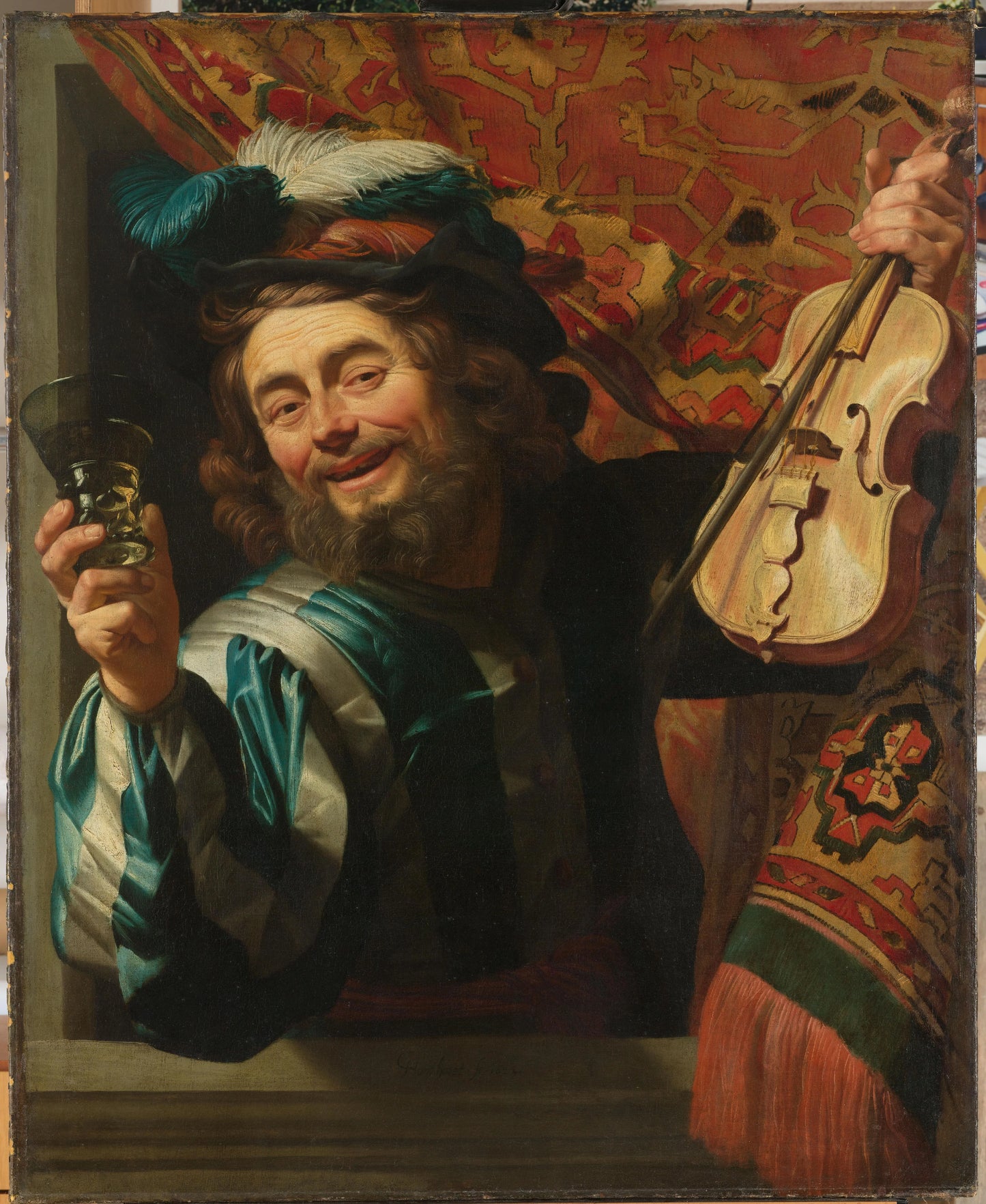 The Merry Fiddler – Gerard van Honthorst (eigenhandig gesigneerd) Vintage Art Print | Wall Art Poster