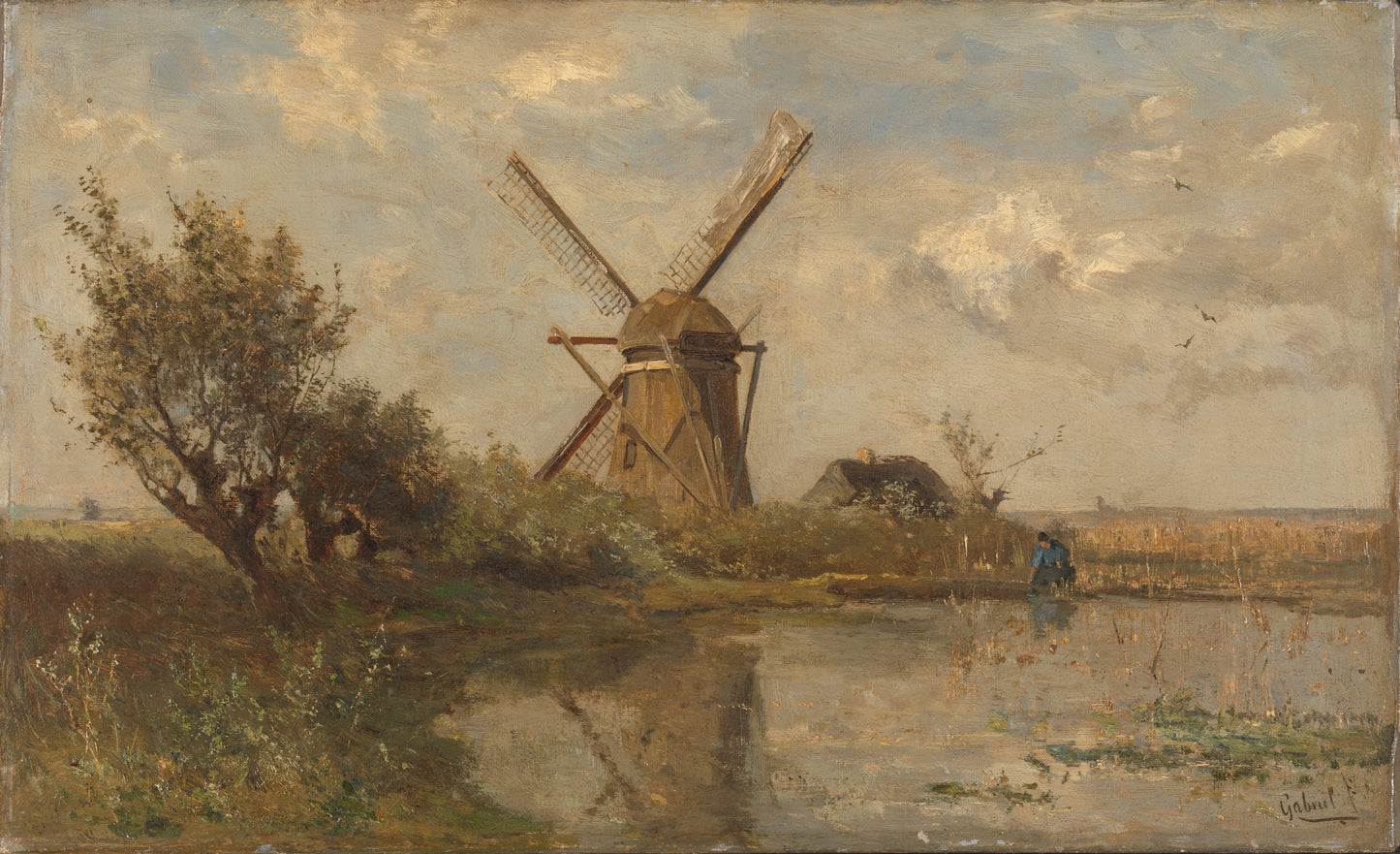 Windmill on a Pond – Paul Joseph Constantin Gabriël (eigenhandig gesigneerd) Vintage Landscape Art Print | Wall Art Poster