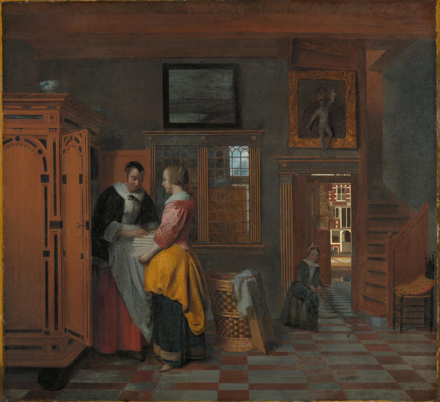 Interior with Women beside a Linen Chest – Pieter de Hooch Vintage Art Print | Wall Art Poster