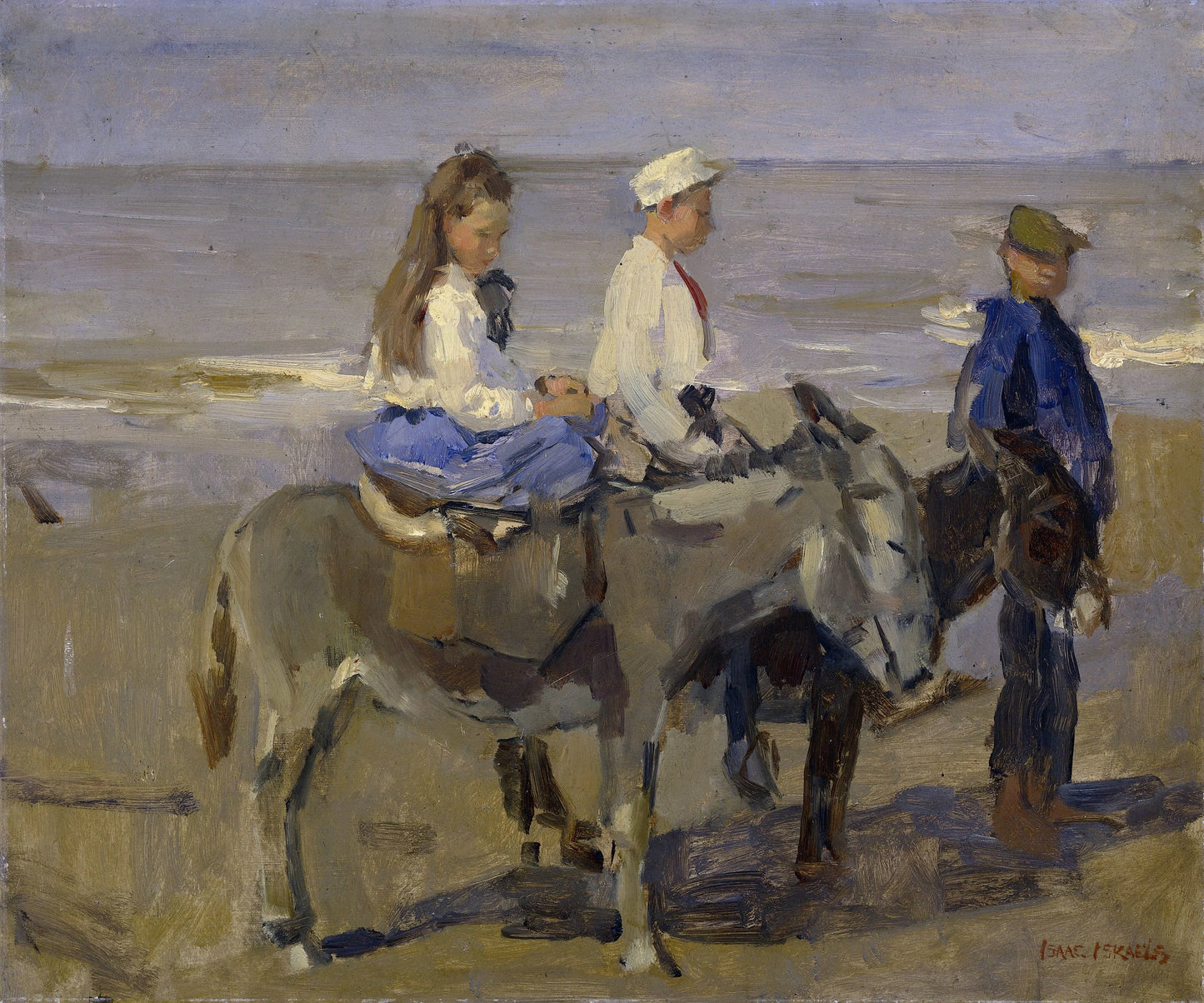Boy and Girl on Donkeys – Isaac Israels (mentioned on object) Vintage Animal Study Art Print | Wall Art Poster