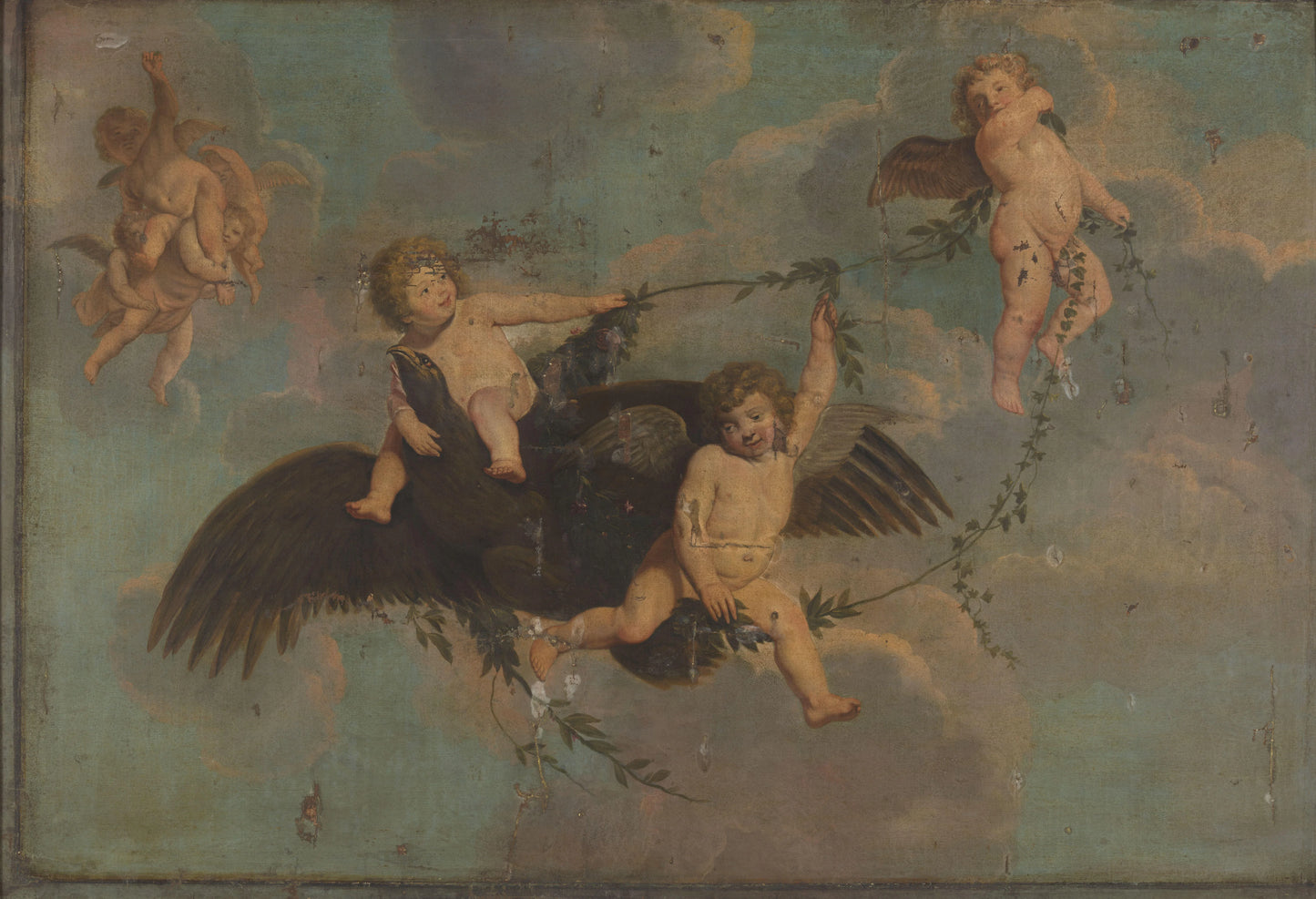 Putti with an Eagle on Clouds – anonymous Vintage Art Print | Wall Art Poster