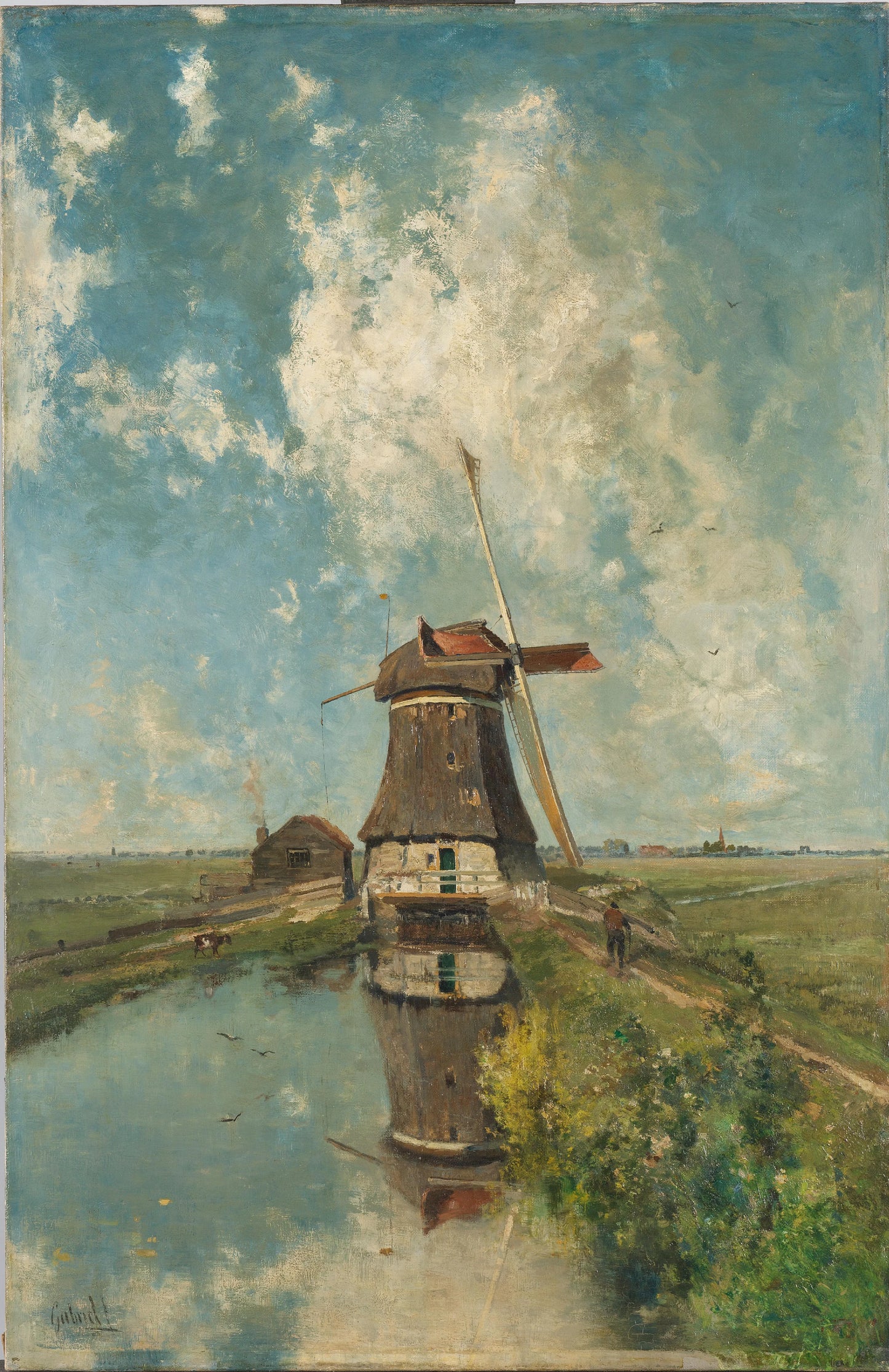 A Windmill on a Polder Waterway, Known as ‘In the Month of July’ – Paul Joseph Constantin Gabriël Vintage Landscape Art Print | Wall Art Poster