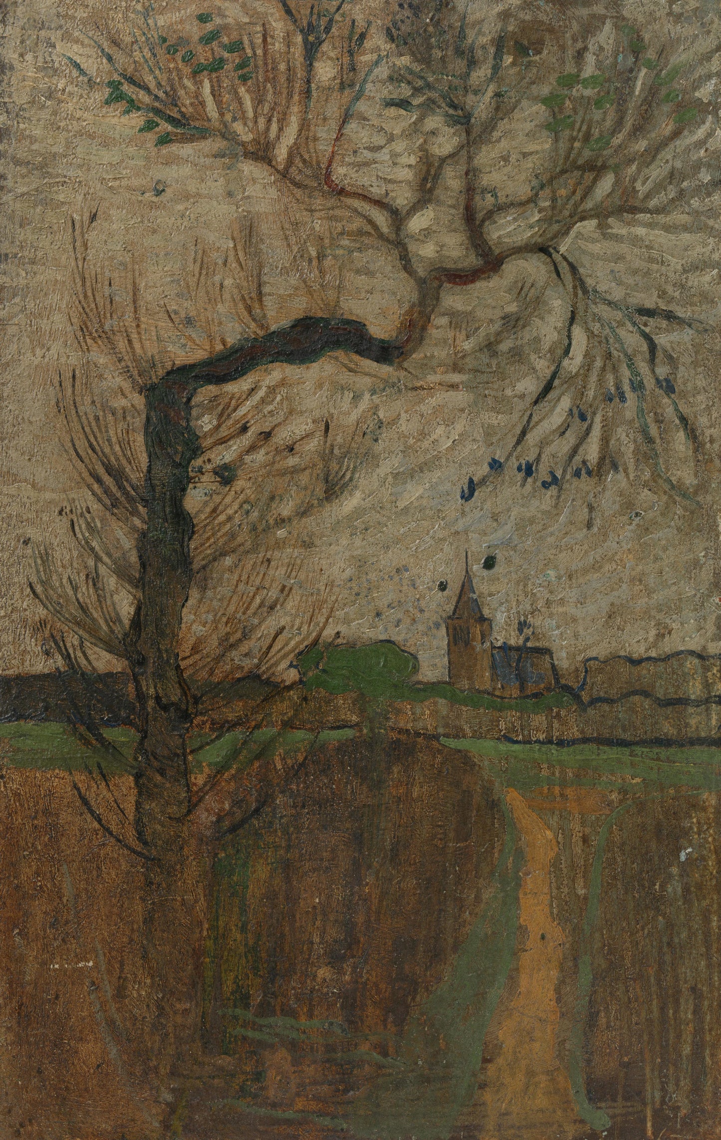 Foothpad with Willow and a Village on the Horizon – Richard Nicolaüs Roland Holst Vintage Art Print | Wall Art Poster