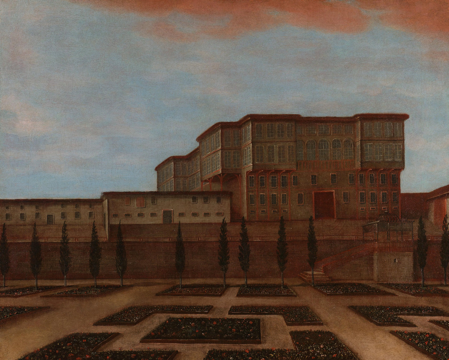 An Embassy Building in Pera – atelier van Jean Baptiste Vanmour Vintage Garden Scene Art Print | Wall Art Poster