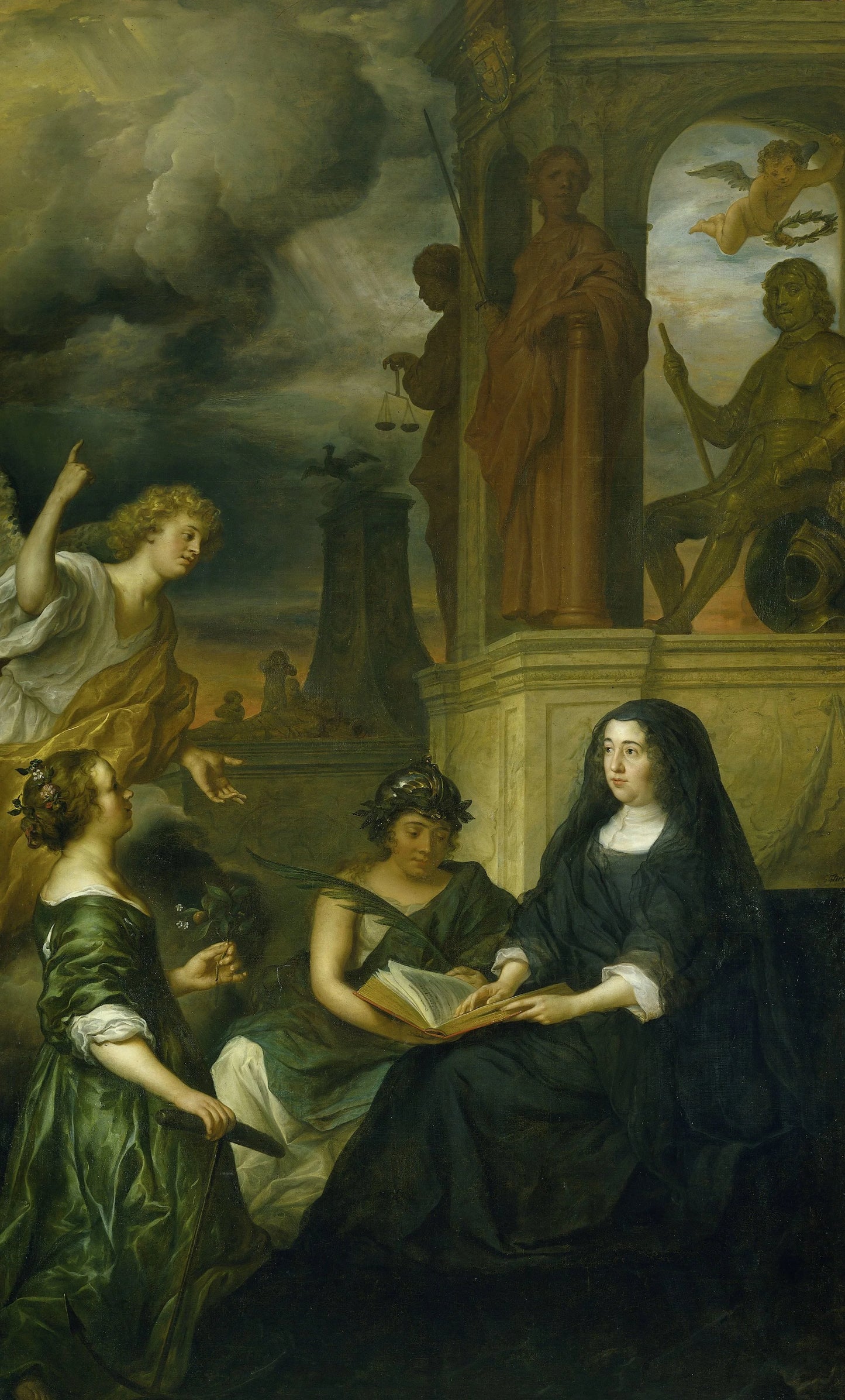 Allegory on the Memory of Frederik Hendrik (1584-1647), Prince of Orange, with the Portrait of his Widow Amalia van Solms – Govert Flinck (signed by artist) Vintage Portrait Art Print | Wall Art Poster