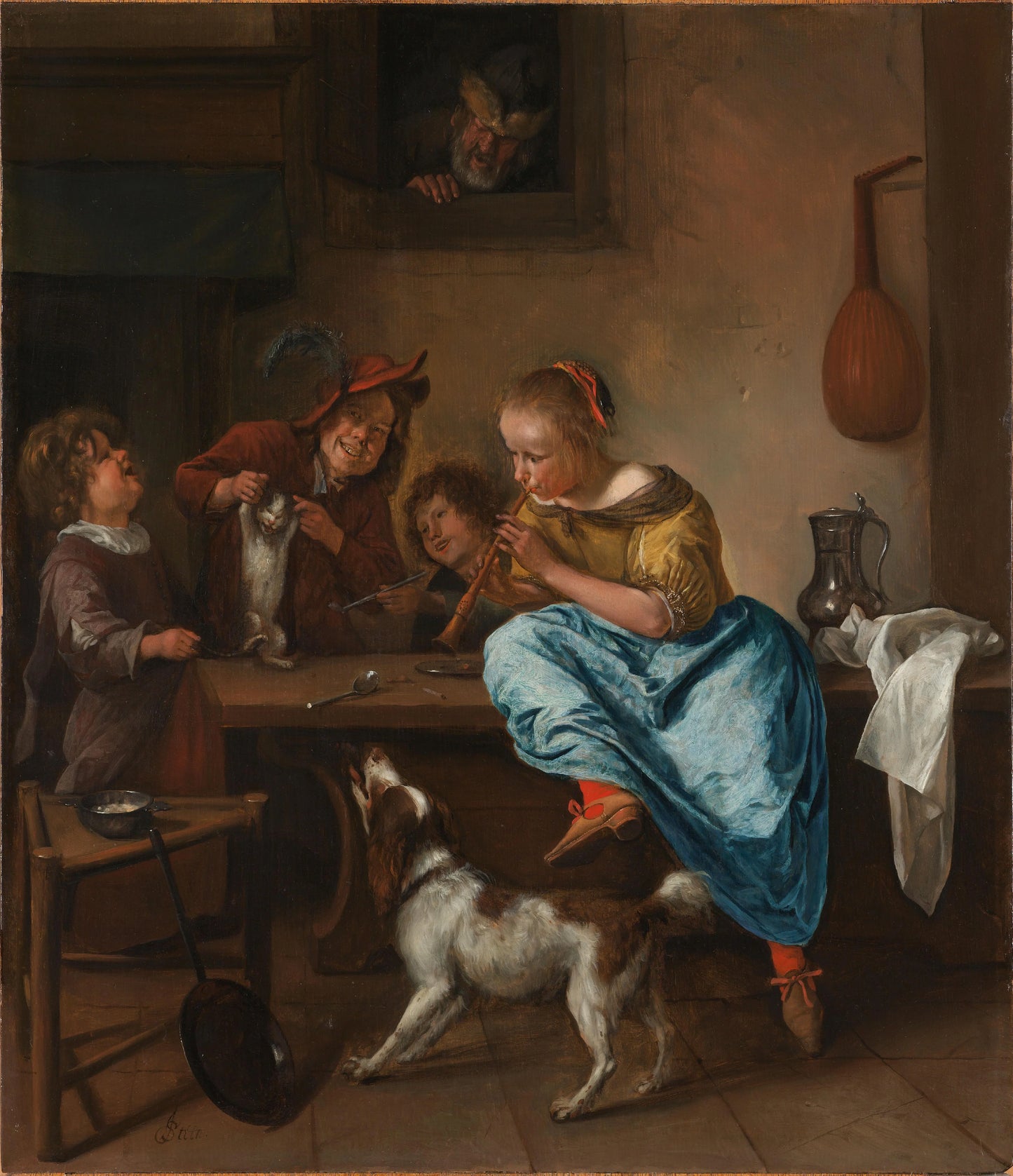 Children teaching a cat to dance, known as 'The dancing lesson' – Jan Havicksz. Steen Vintage Animal Study Art Print | Wall Art Poster