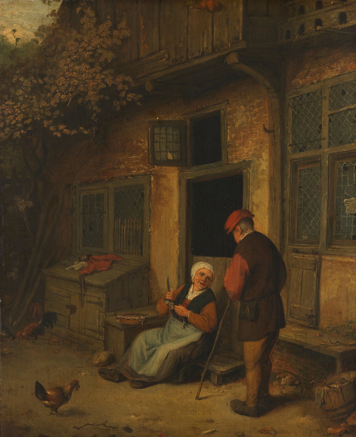 A Woman gutting Herrings in front of her House – copy after Adriaen van Ostade Vintage Still Life Art Print | Wall Art Poster