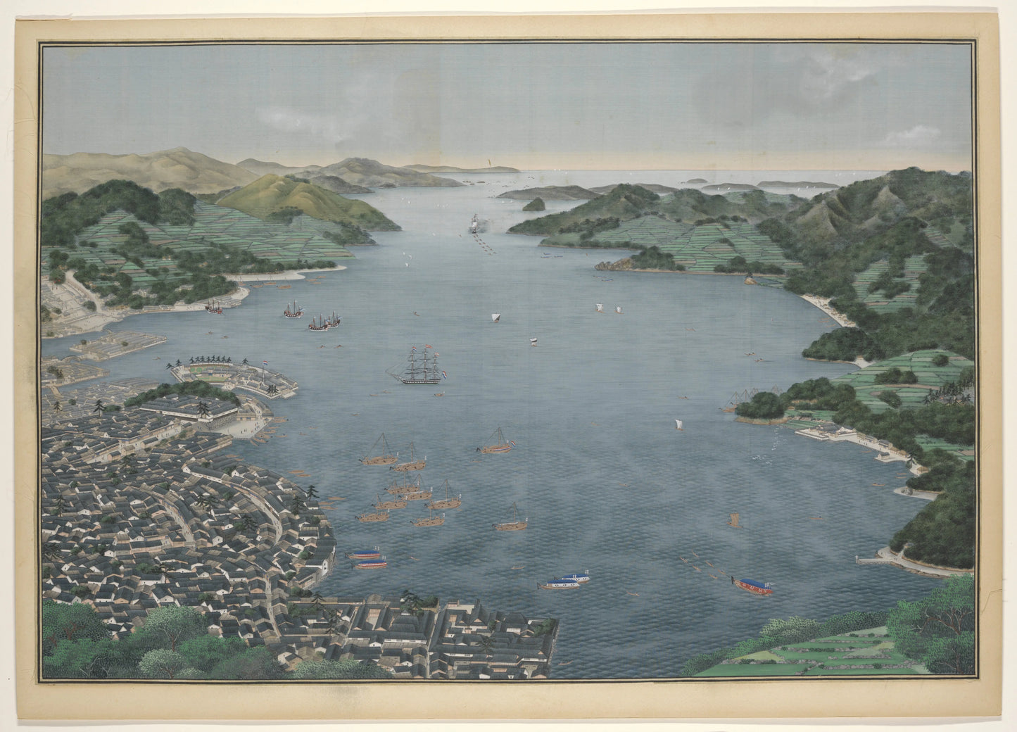 Nagasaki Bay – workshop of Kawahara Keiga Vintage Art Print | Wall Art Poster