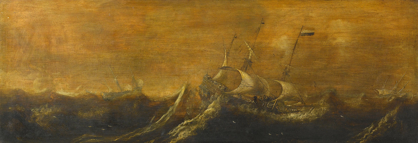 Ships in a Storm – attributed to Andries van Eertvelt Vintage Marine Scene Art Print | Wall Art Poster