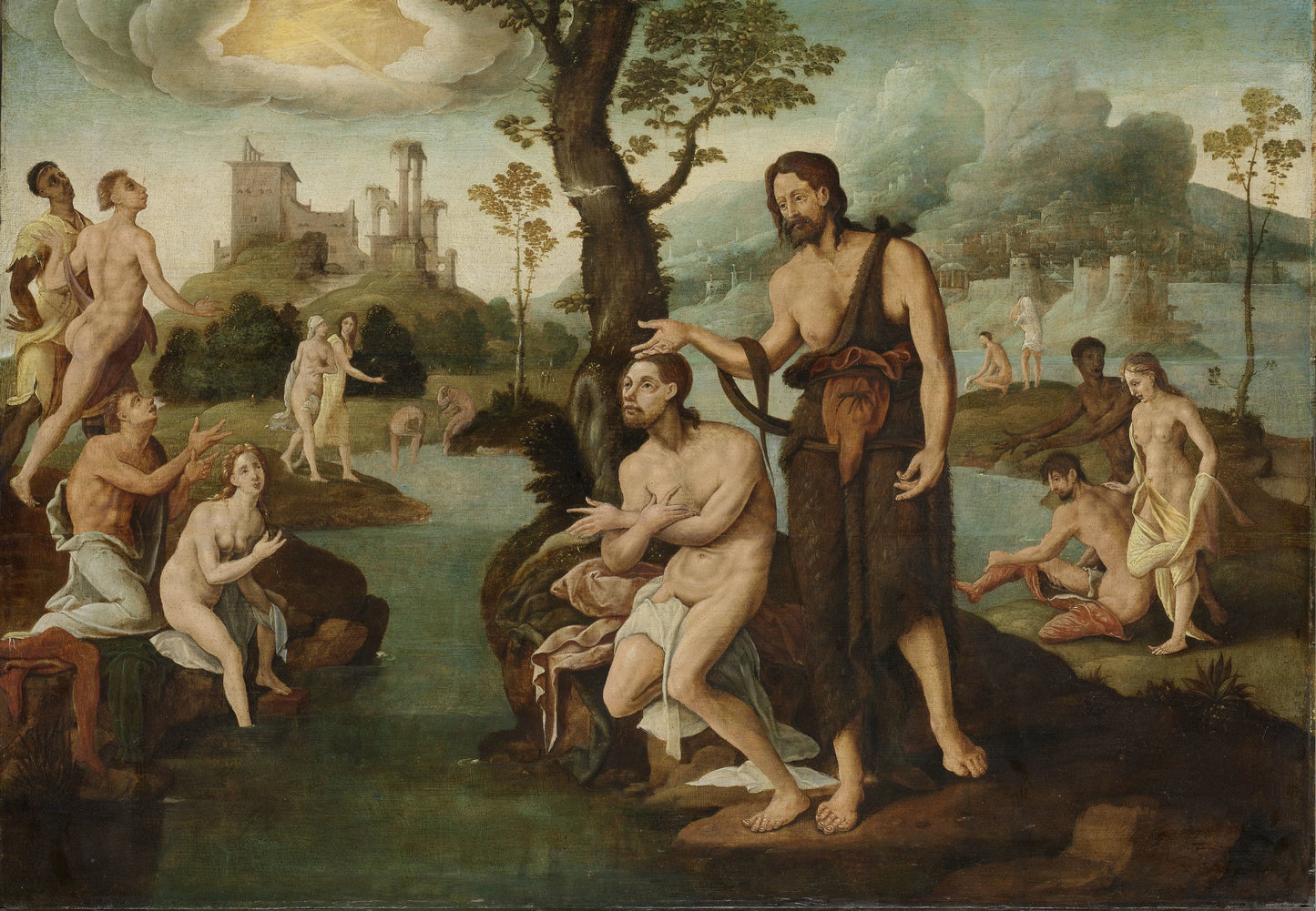 The baptism of Christ – omgeving van Maarten van Heemskerck Vintage River Scene Art Print | Wall Art Poster