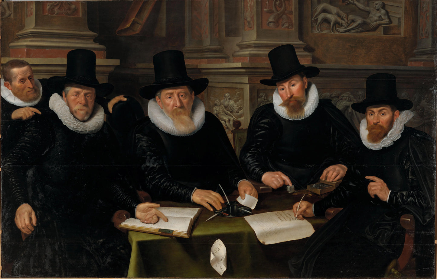 Four Regents and the Housemaster of the Leper-House, Amsterdam – Werner van den Valckert Vintage Art Print | Wall Art Poster
