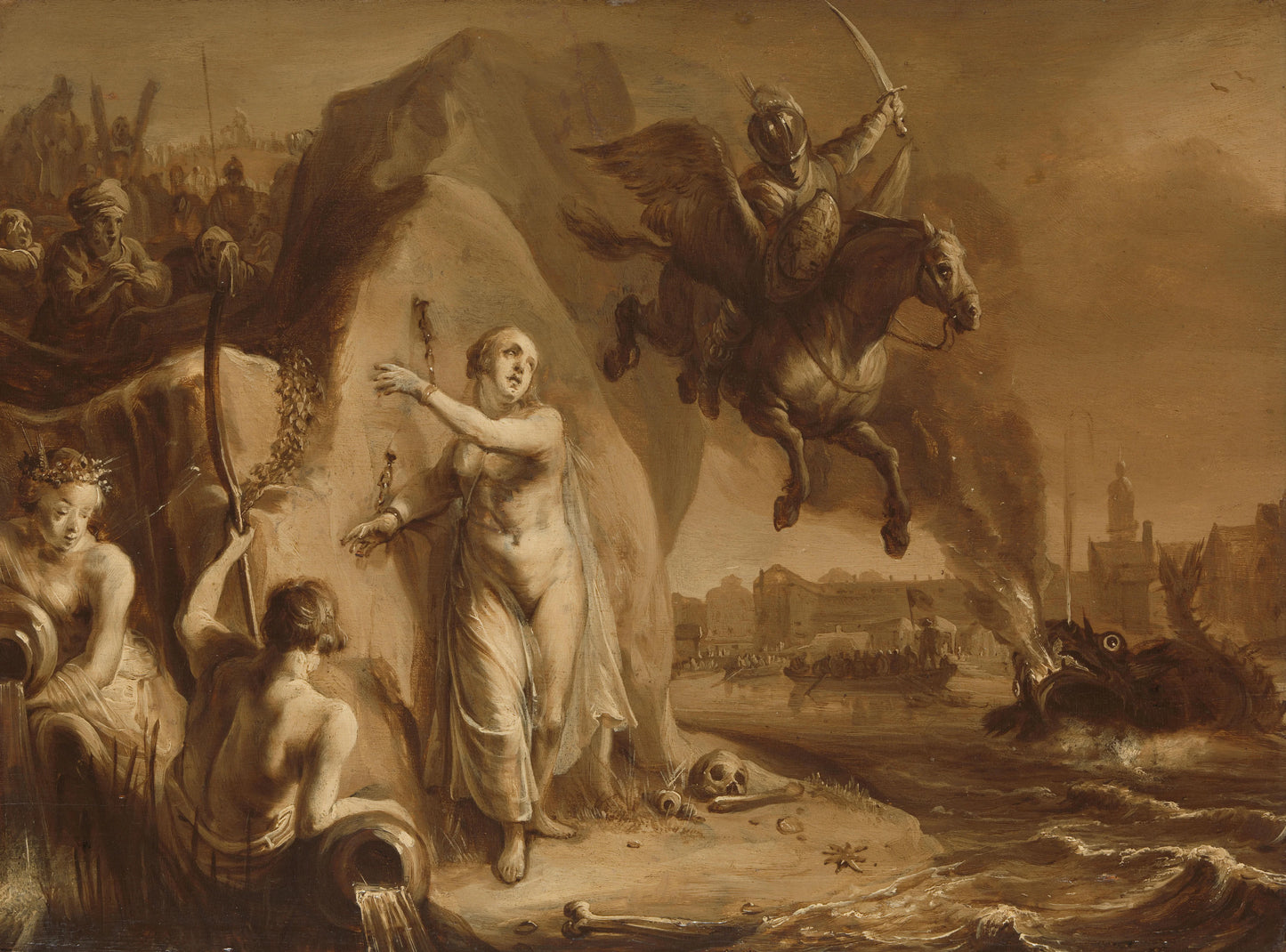 Perseus and Andromeda. Allegory of the liberation of the Netherlands by Prince Frederik Hendrik – attributed to Pieter Symonsz Potter Vintage Art Print | Wall Art Poster