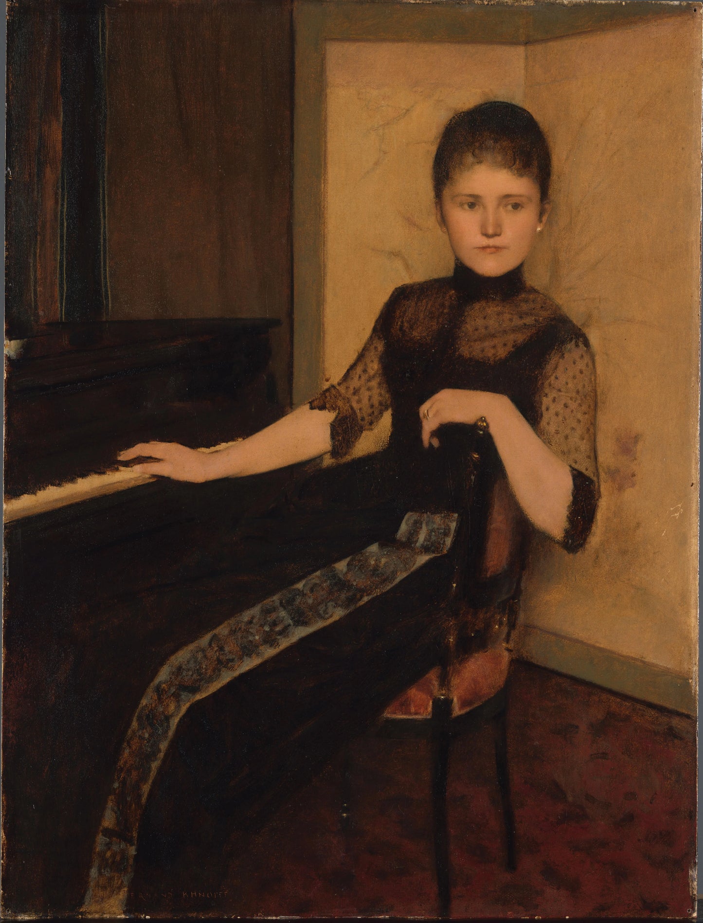 Portrait of Jonkvrouwe Maria Francisca Louisa Dommer van Poldersveldt – Fernand Khnopff (vermeld op object) Vintage Portrait Art Print | Wall Art Poster