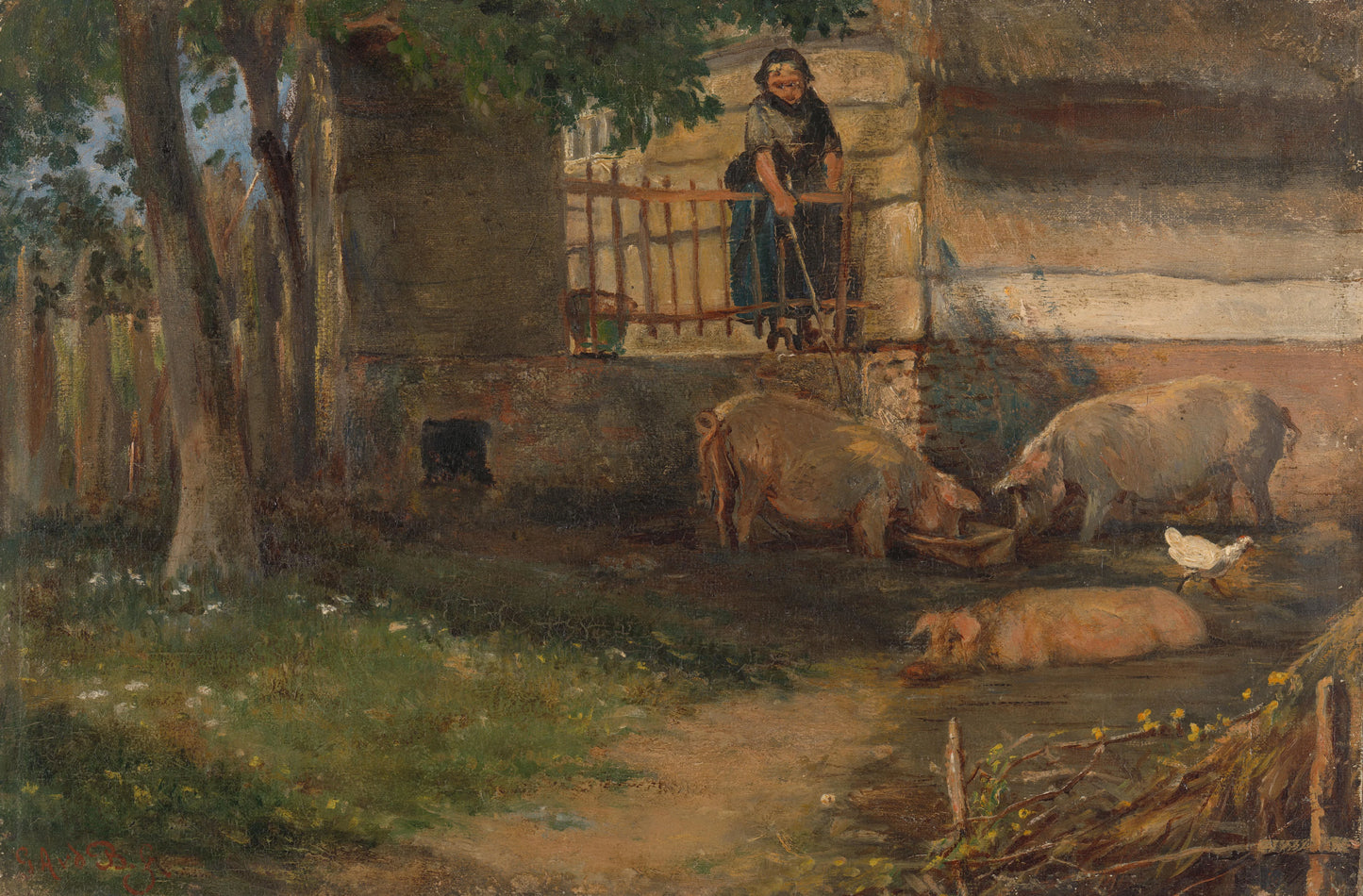 Pigs in a Barnyard – Guillaume Anne van der Brugghen (vermeld op object) Vintage Animal Study Art Print | Wall Art Poster