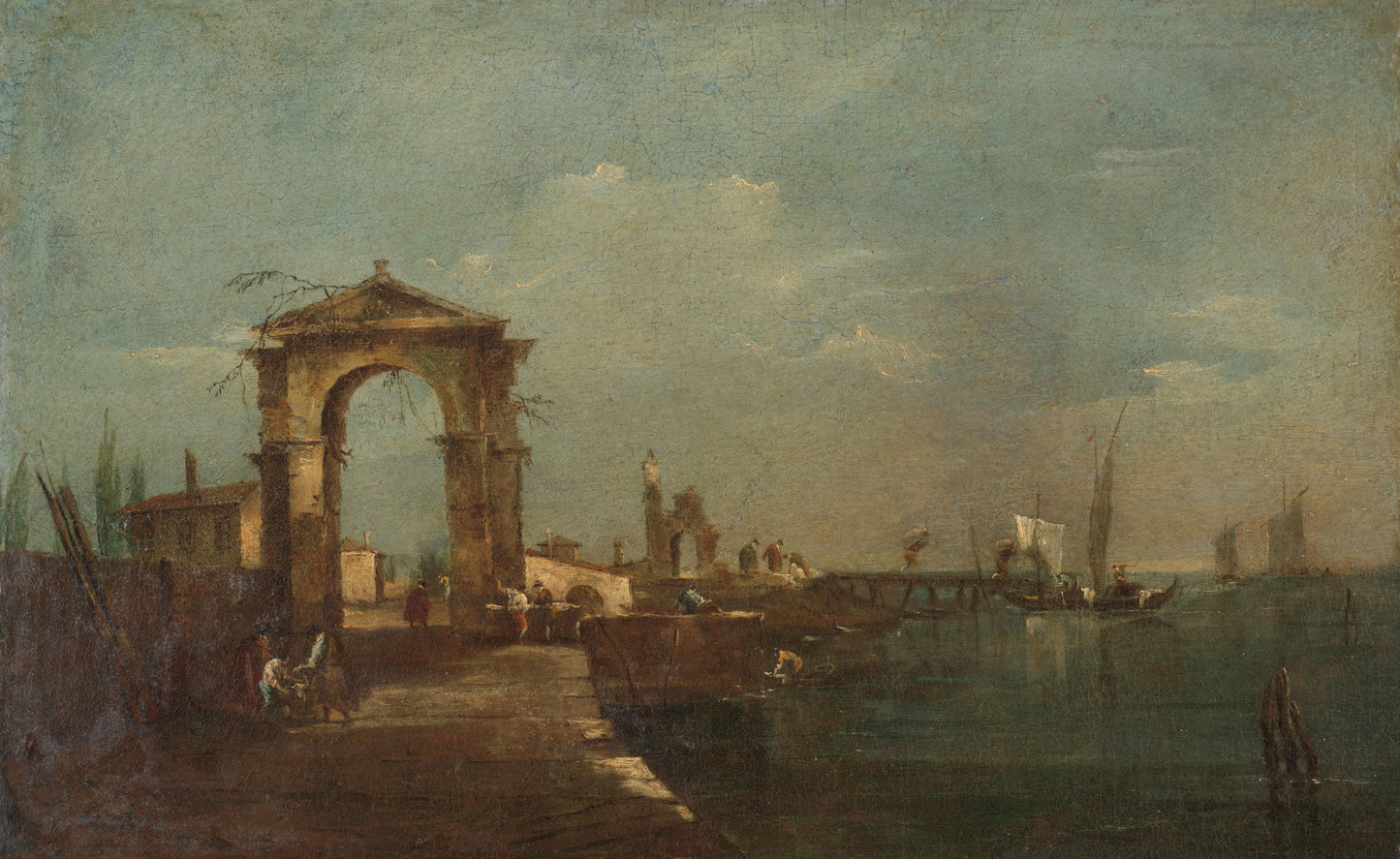 Landscape with a Quay and Ships on a Lake – Francesco Guardi Vintage Landscape Art Print | Wall Art Poster