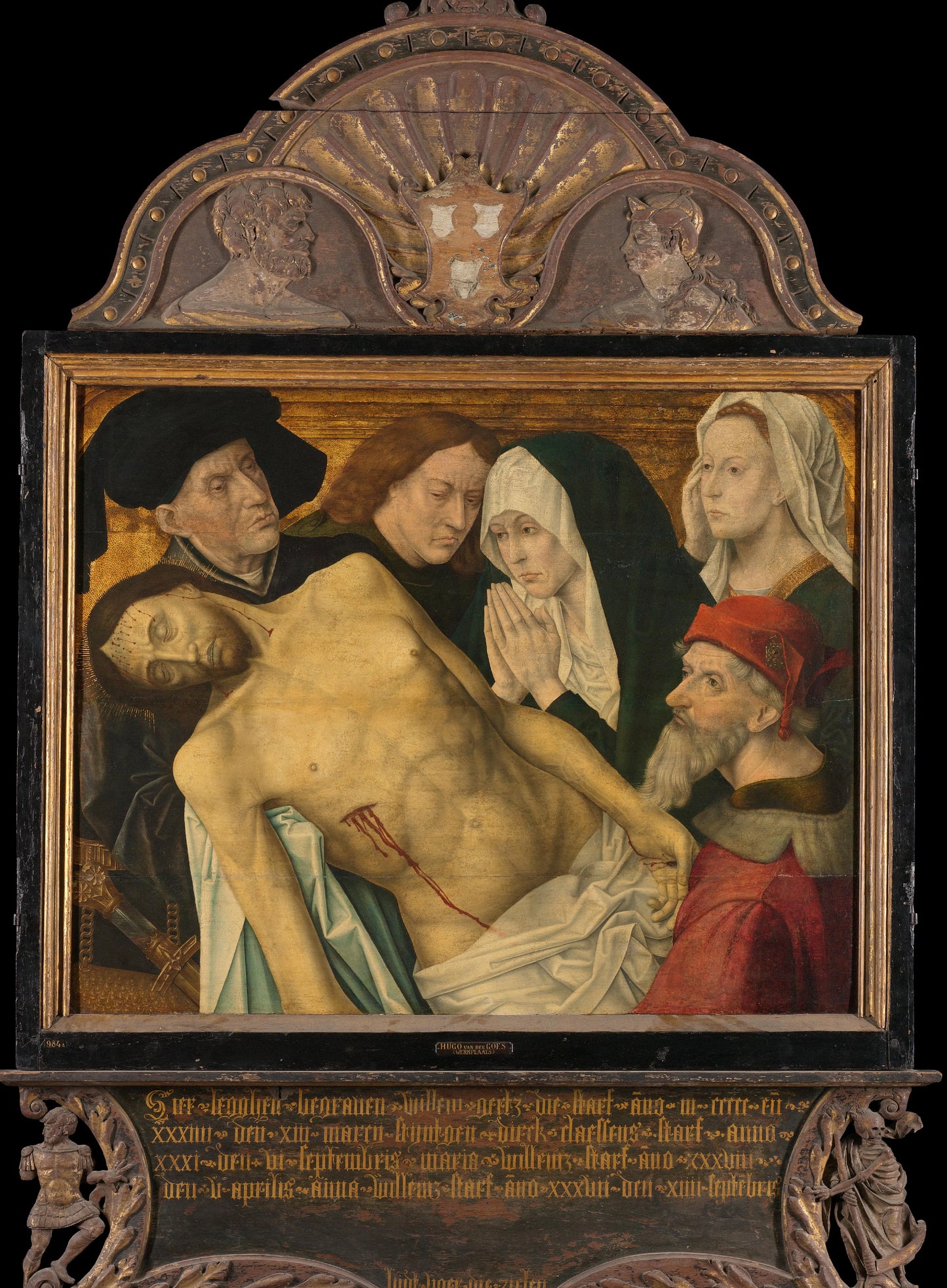 Central panel of a Memorial Triptych, formerly called the Gertz Memorial Triptych, with the Lamentation – copy after Hugo van der Goes Vintage Art Print | Wall Art Poster
