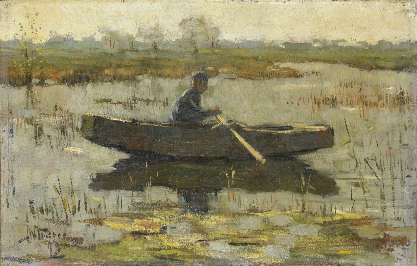 Man in een roeiboot – Herman Wolbers (vermeld op object) Vintage Landscape Art Print | Wall Art Poster