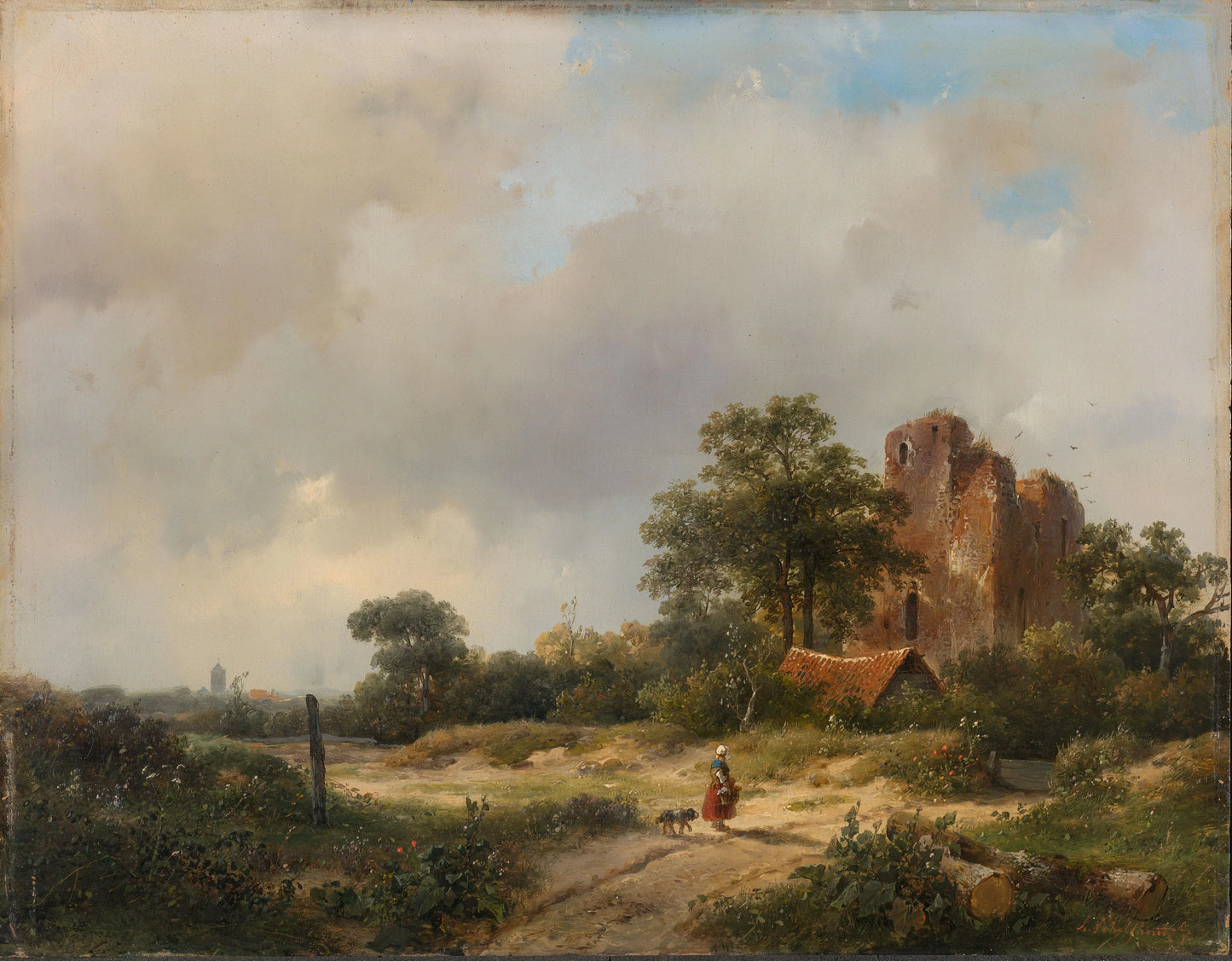 Landscape with the Ruins of Brederode Castle in Santpoort – Andreas Schelfhout Vintage Landscape Art Print | Wall Art Poster