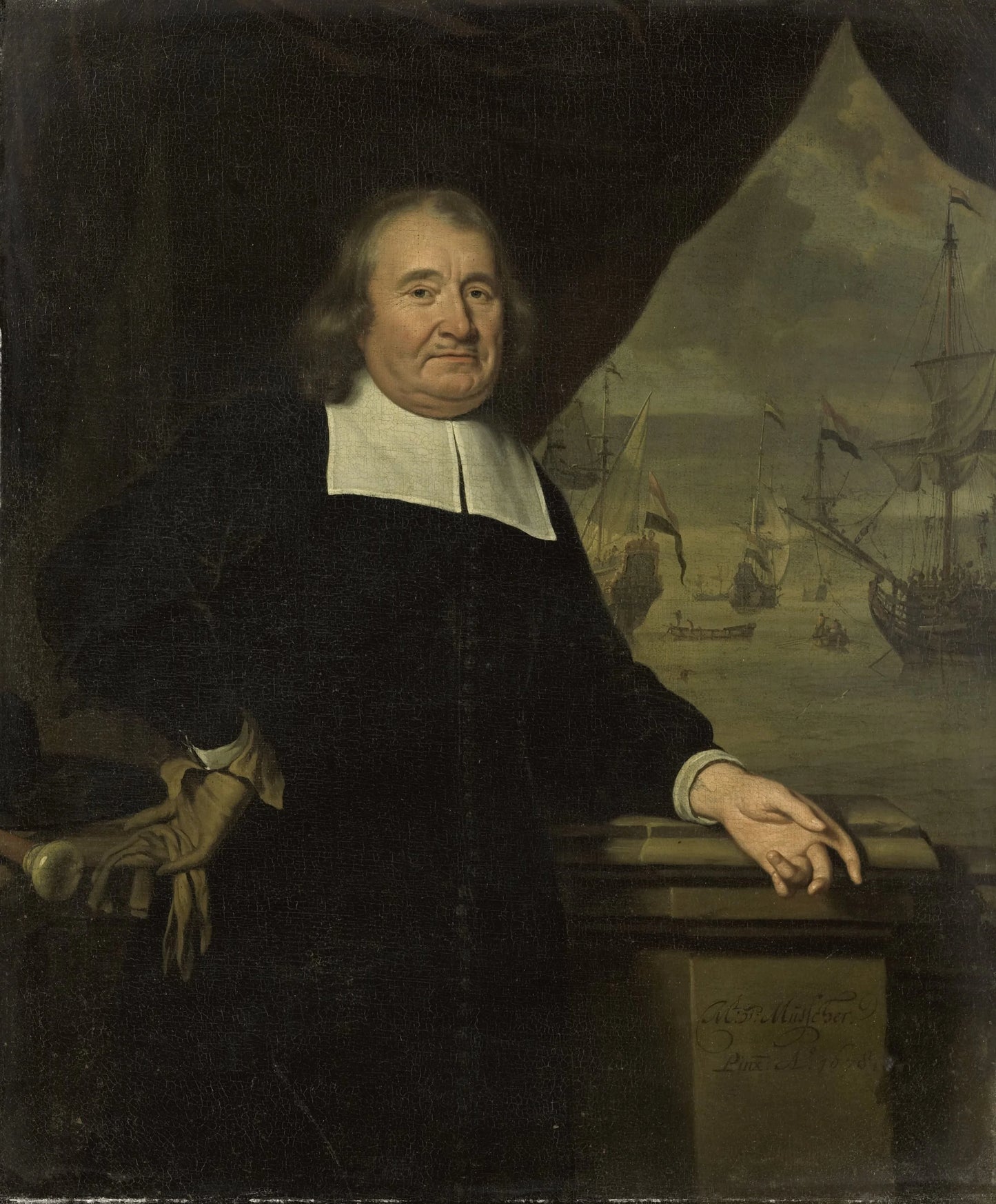 Portrait of a captain or ship-owner – Michiel van Musscher (mentioned on object) Vintage Portrait Art Print | Wall Art Poster
