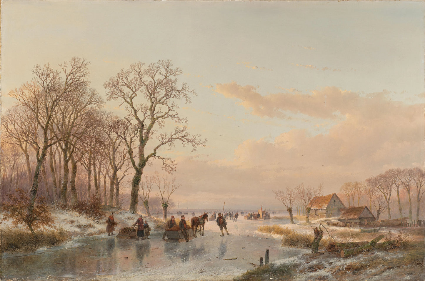 A Frozen Canal near the River Maas – Andreas Schelfhout Vintage Landscape Art Print | Wall Art Poster