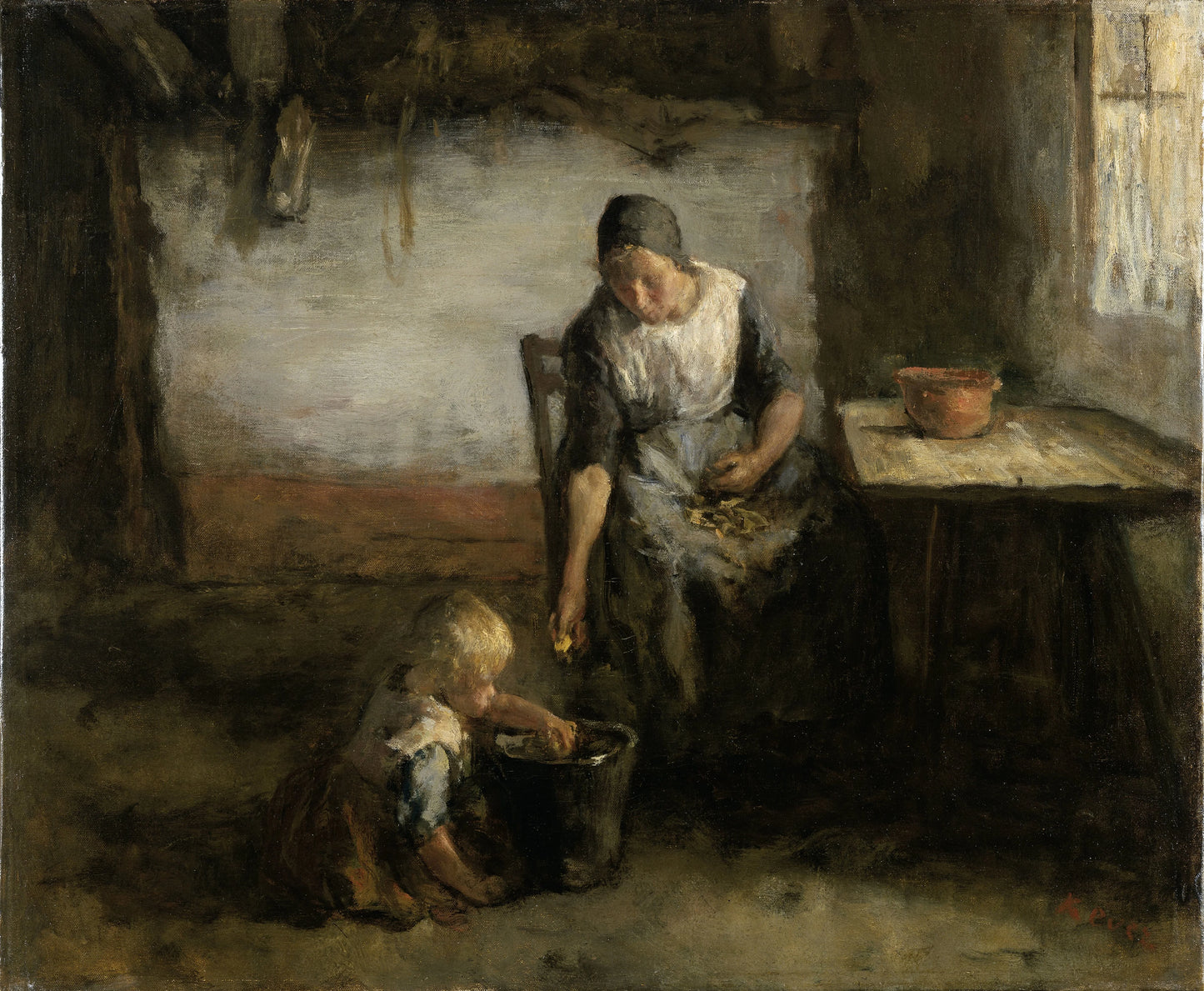 Woman Peeling Potatoes – Jacob Simon Hendrik Kever Vintage Art Print | Wall Art Poster