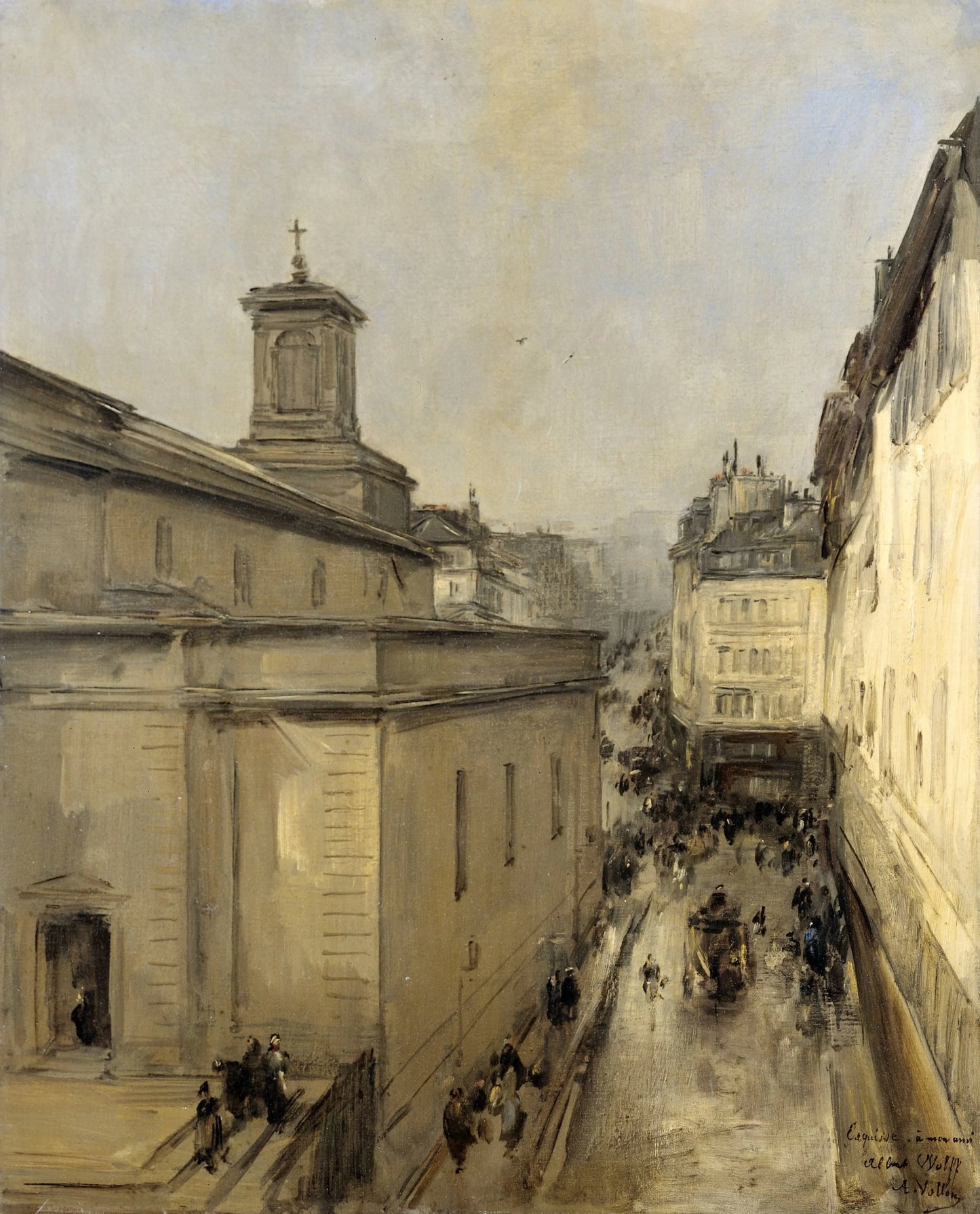View of Notre Dame de Lorette and Rue Fléchier in Paris – Antoine Vollon Vintage Cityscape Art Print | Wall Art Poster