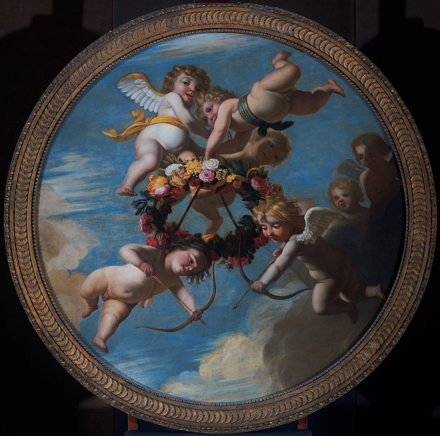Putti with a Wreath of Flowers – atelier van Gerard van Honthorst Vintage Floral Art Print | Wall Art Poster