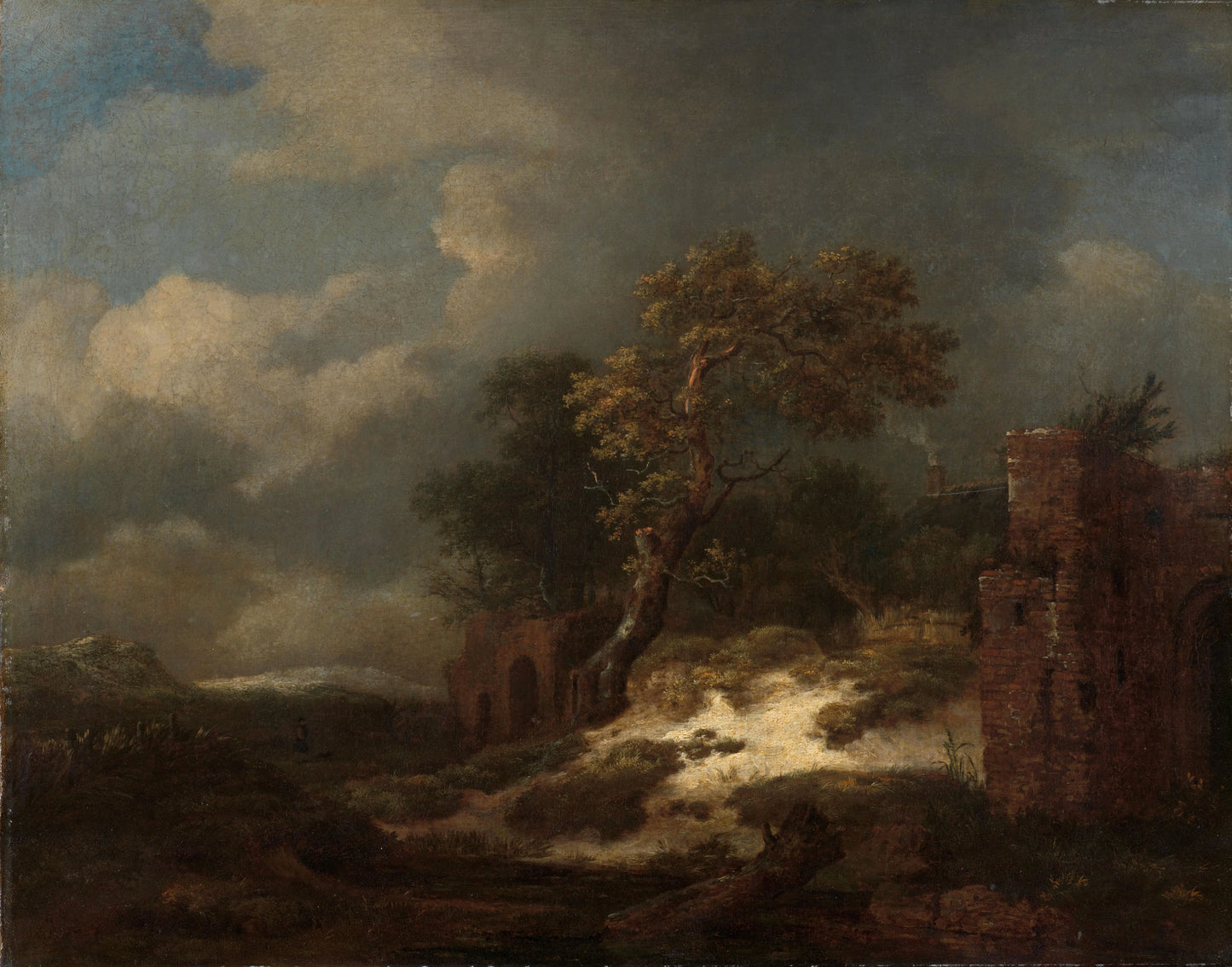 Landscape with Ruins – Jacob Isaacksz van Ruisdael (vermeld op object) Vintage Landscape Art Print | Wall Art Poster