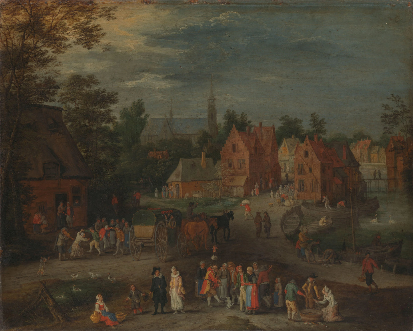 Village with a Puppeteer Entertaining a Small Crowd – Peeter Gijsels Vintage Animal Study Art Print | Wall Art Poster