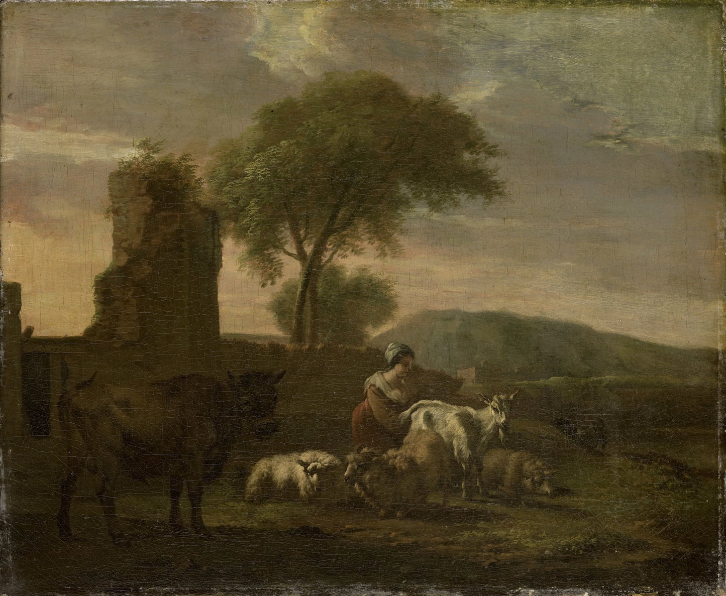 Italian Landscape with Shepherdess and Flocks – Simon van der Does Vintage Landscape Art Print | Wall Art Poster