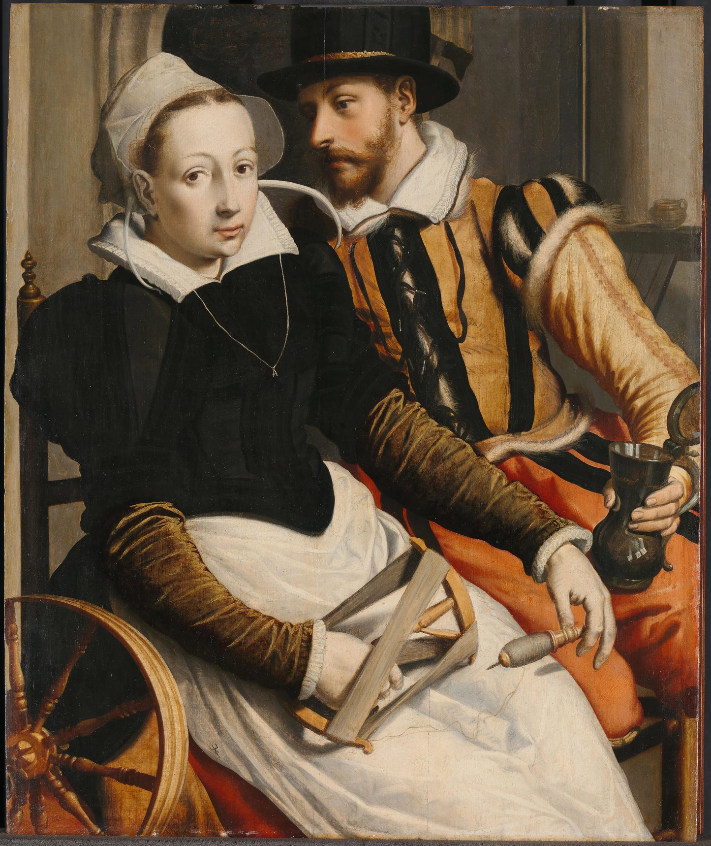 Man and Woman at a Spinning Wheel – Pieter Pietersz. (I) Vintage Art Print | Wall Art Poster