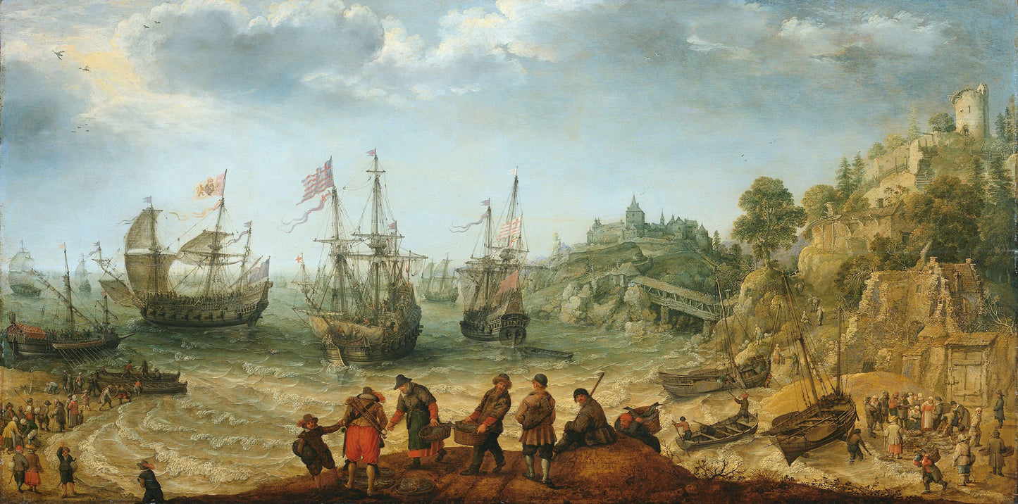Ships off a Rocky Coast – Adam Willaerts (signed by artist) Vintage Nautical Scene Art Print | Wall Art Poster