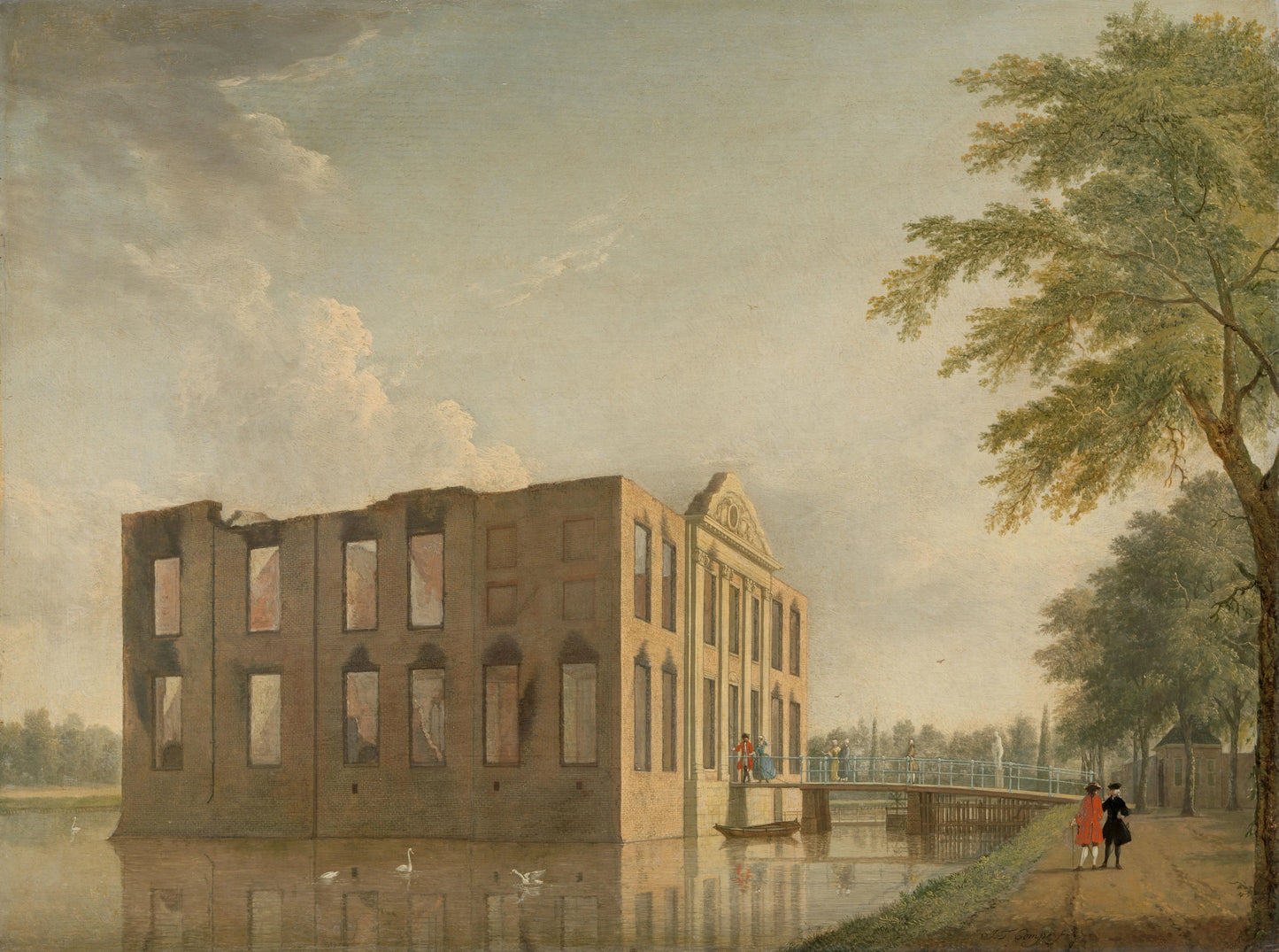Berkenrode Castle, Heemstede, after the Fire of 4-5 May 1747: Side View – Jan ten Compe Vintage Art Print | Wall Art Poster