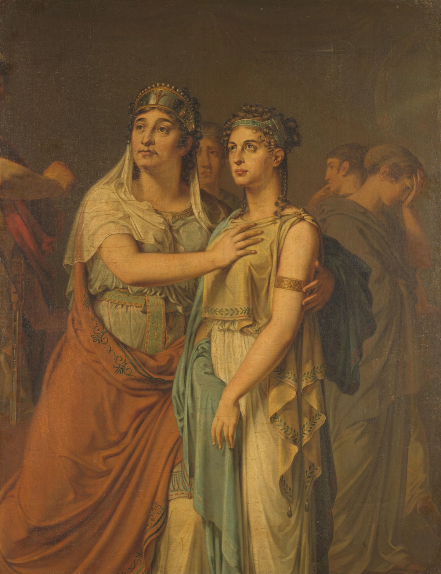 De actrices Joanna Cornelia Ziesenis-Wattier (1762-1827) en Geertruida Jacoba Grevelink-Hilverdink (1786-1827) in Iphigenia (1674) van Jean Racine (1639-99) – Louis Moritz Vintage Portrait Art Print | Wall Art Poster
