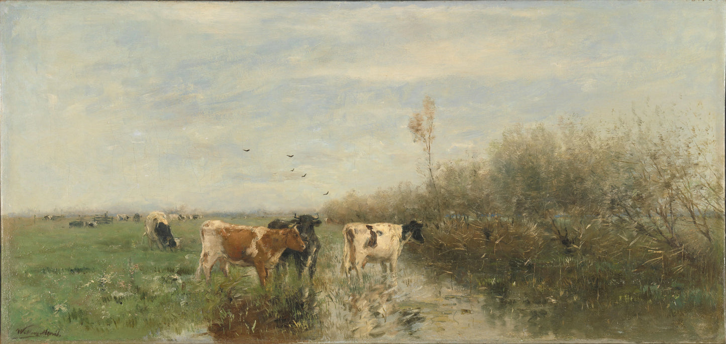 Cows in a Soggy Meadow – Willem Maris Vintage Landscape Art Print | Wall Art Poster