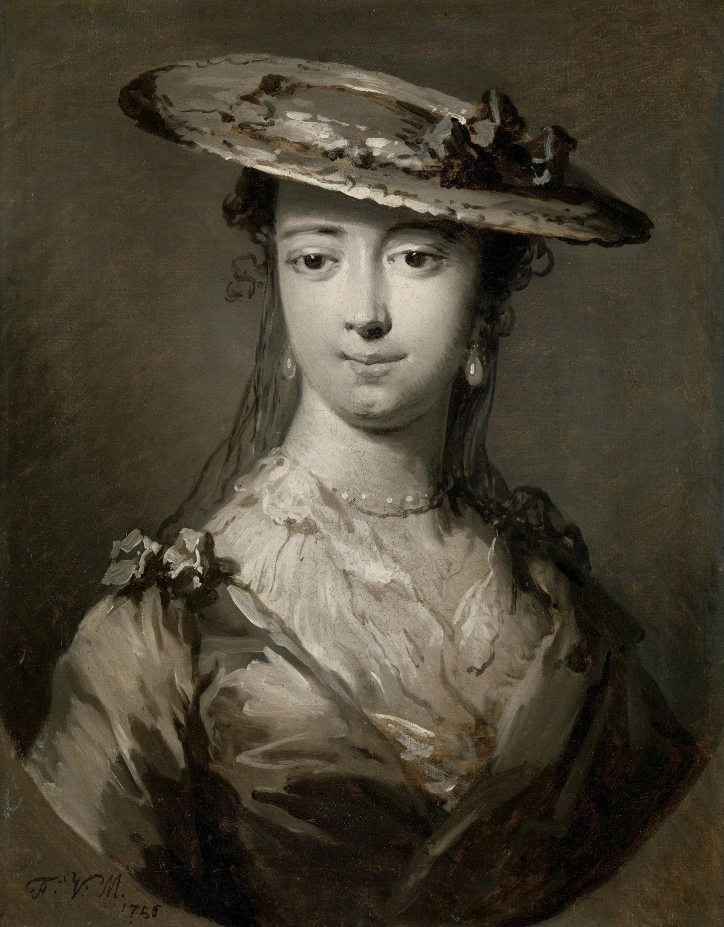 Head of a Young Woman – Frans van der Mijn (eigenhandig gesigneerd) Vintage Portrait Art Print | Wall Art Poster