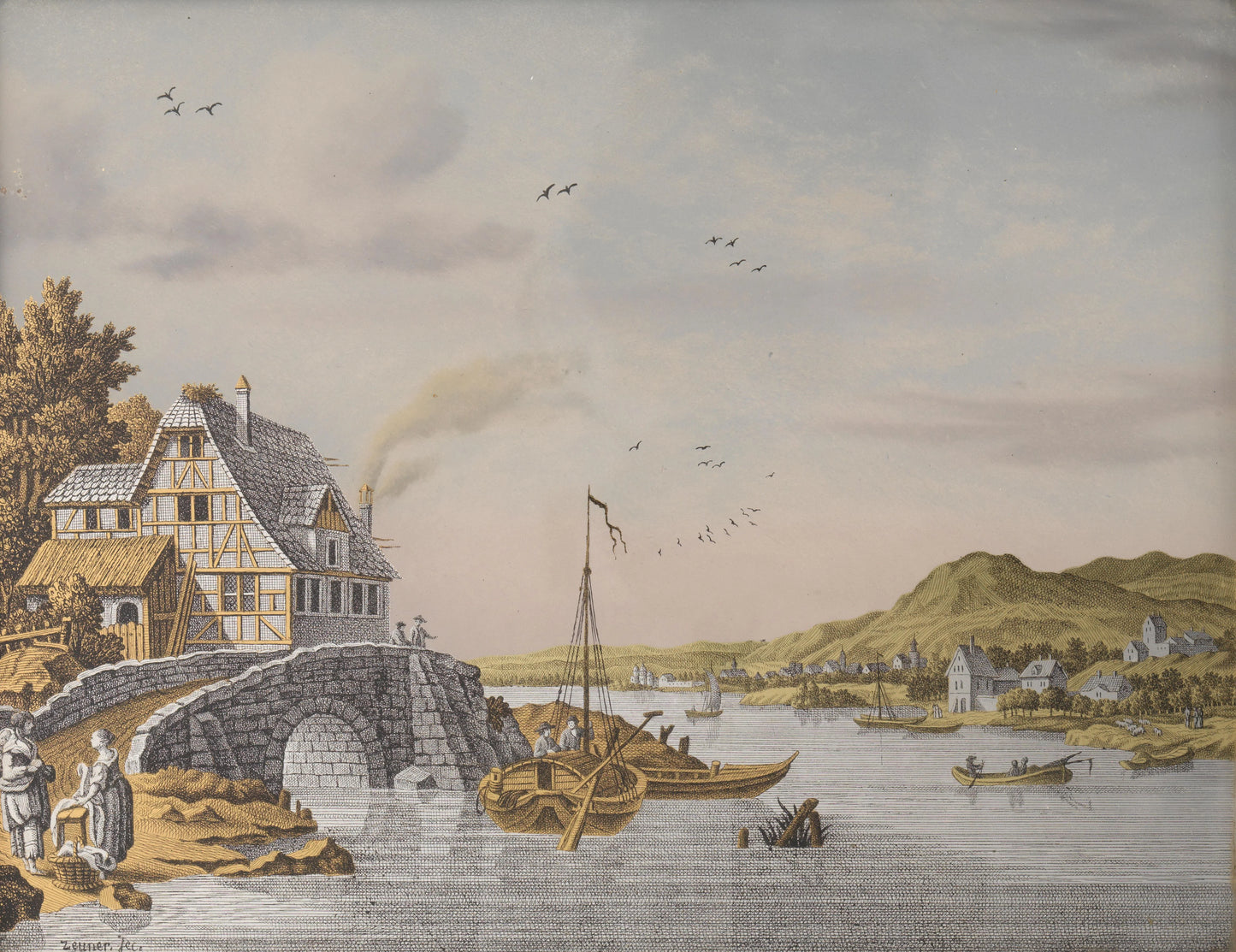 Houses along a River – Jonas Zeuner Vintage Landscape Art Print | Wall Art Poster