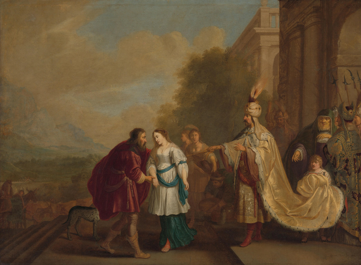 Pharaoh Gives Sarah Back to Abraham – Isaac Isaacsz (signed by artist) Vintage Art Print | Wall Art Poster