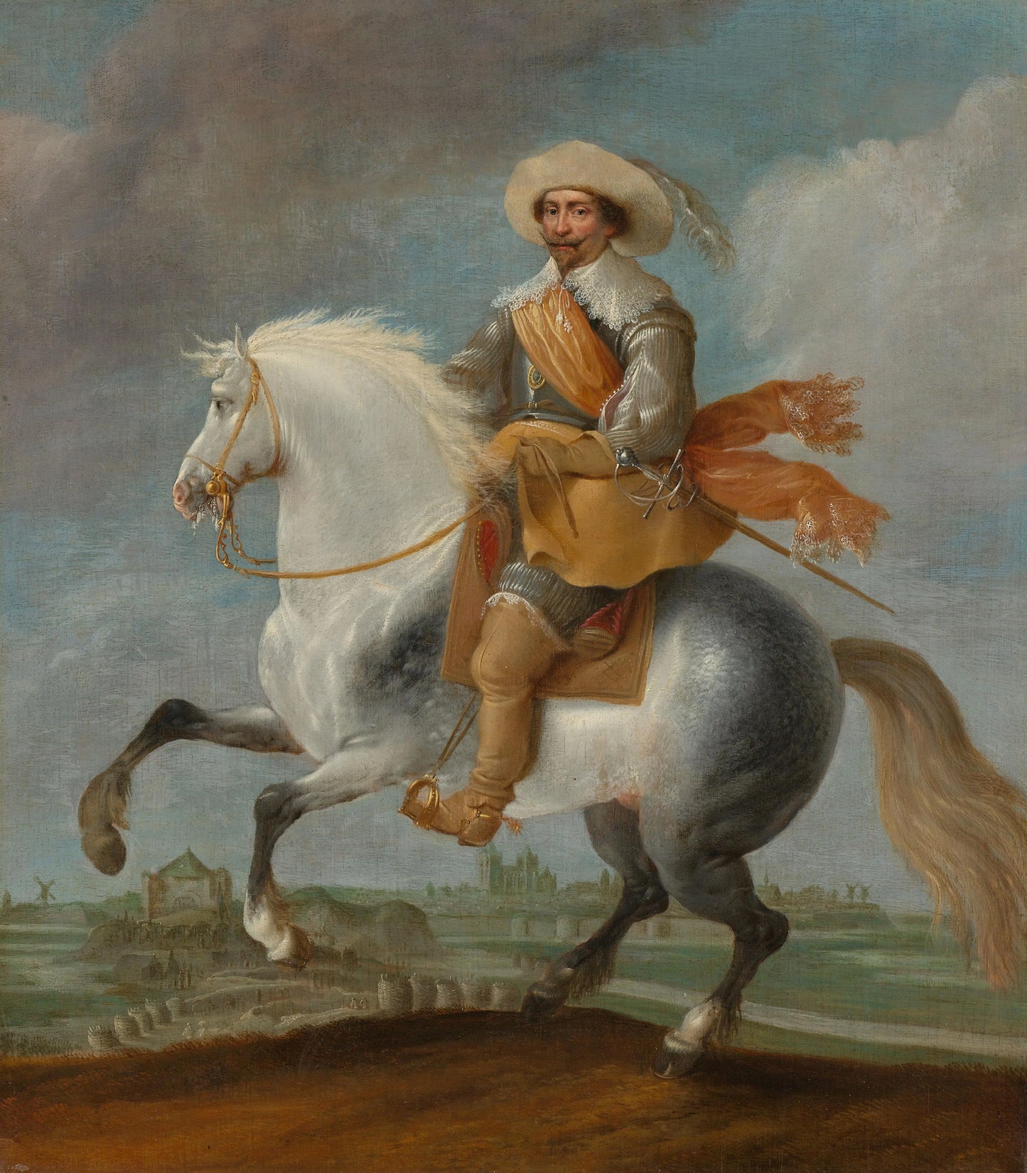 Prince Frederik Hendrik on Horseback outside the Fortifications of 's-Hertogenbosch, 1629 – Pauwels van Hillegaert (eigenhandig gesigneerd) Vintage Portrait Art Print | Wall Art Poster