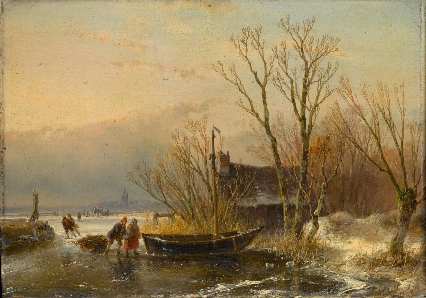 Winter Scene on the Ice with Wood Gatherers – Andreas Schelfhout Vintage Landscape Art Print | Wall Art Poster