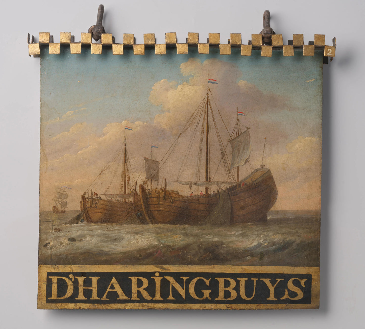 Sign, both sides painted with Herring Boats – anoniem Vintage Marine Scene Art Print | Wall Art Poster