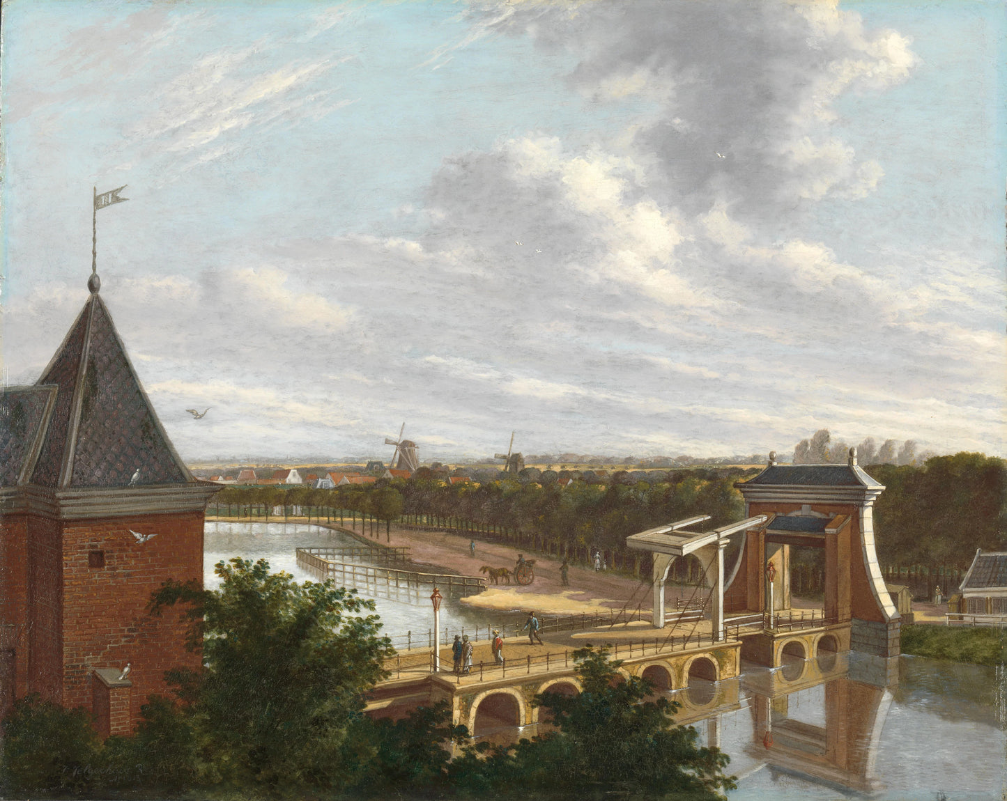 The Amsterdam Outer Canal near the Leidsepoort Seen from the Theatre – Johannes Jelgerhuis Vintage Landscape Art Print | Wall Art Poster