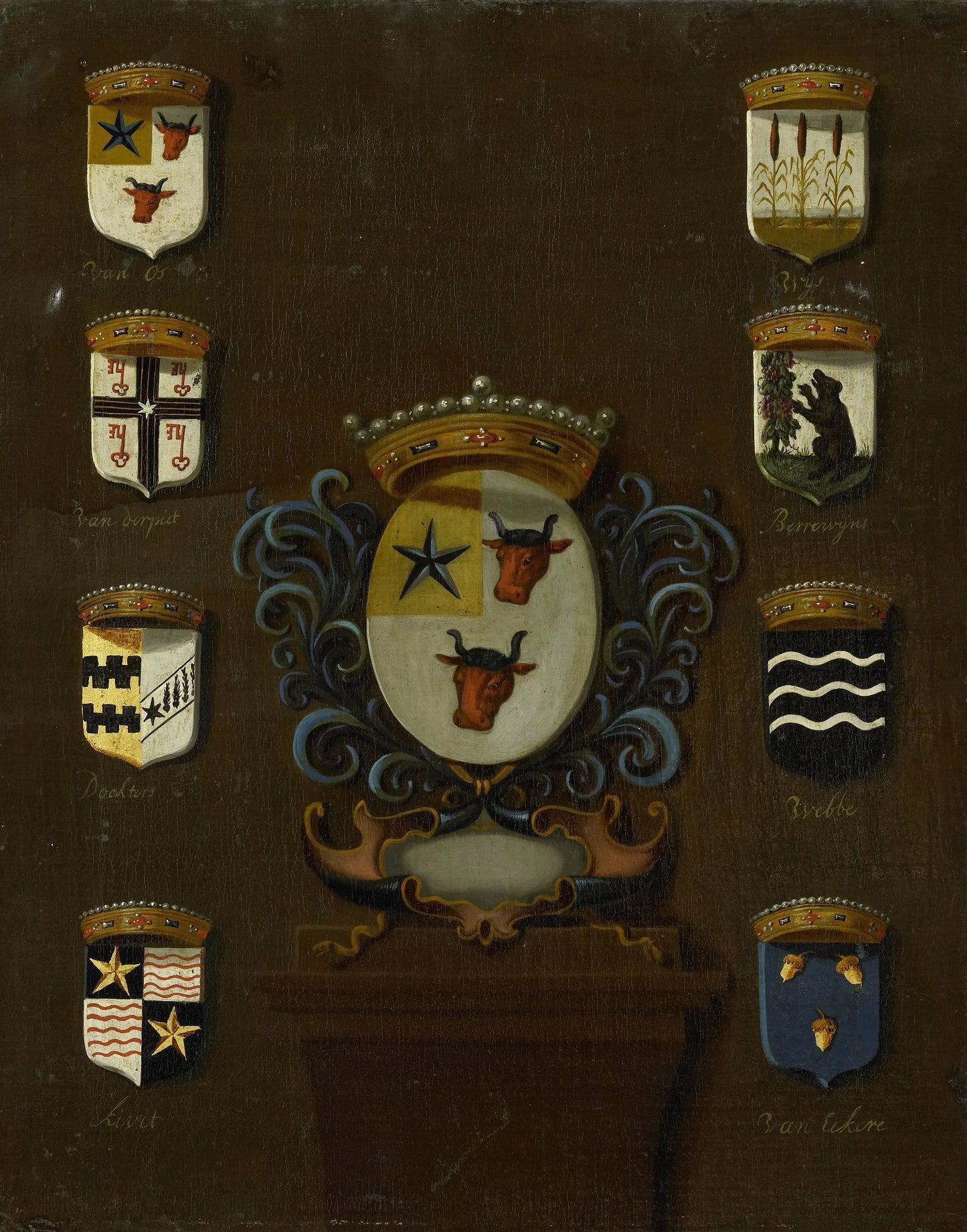 Coat of Arms of Sara van Os, Wife of Jan van Reyersbergh with its eight quarterings – anonymous Vintage Art Print | Wall Art Poster