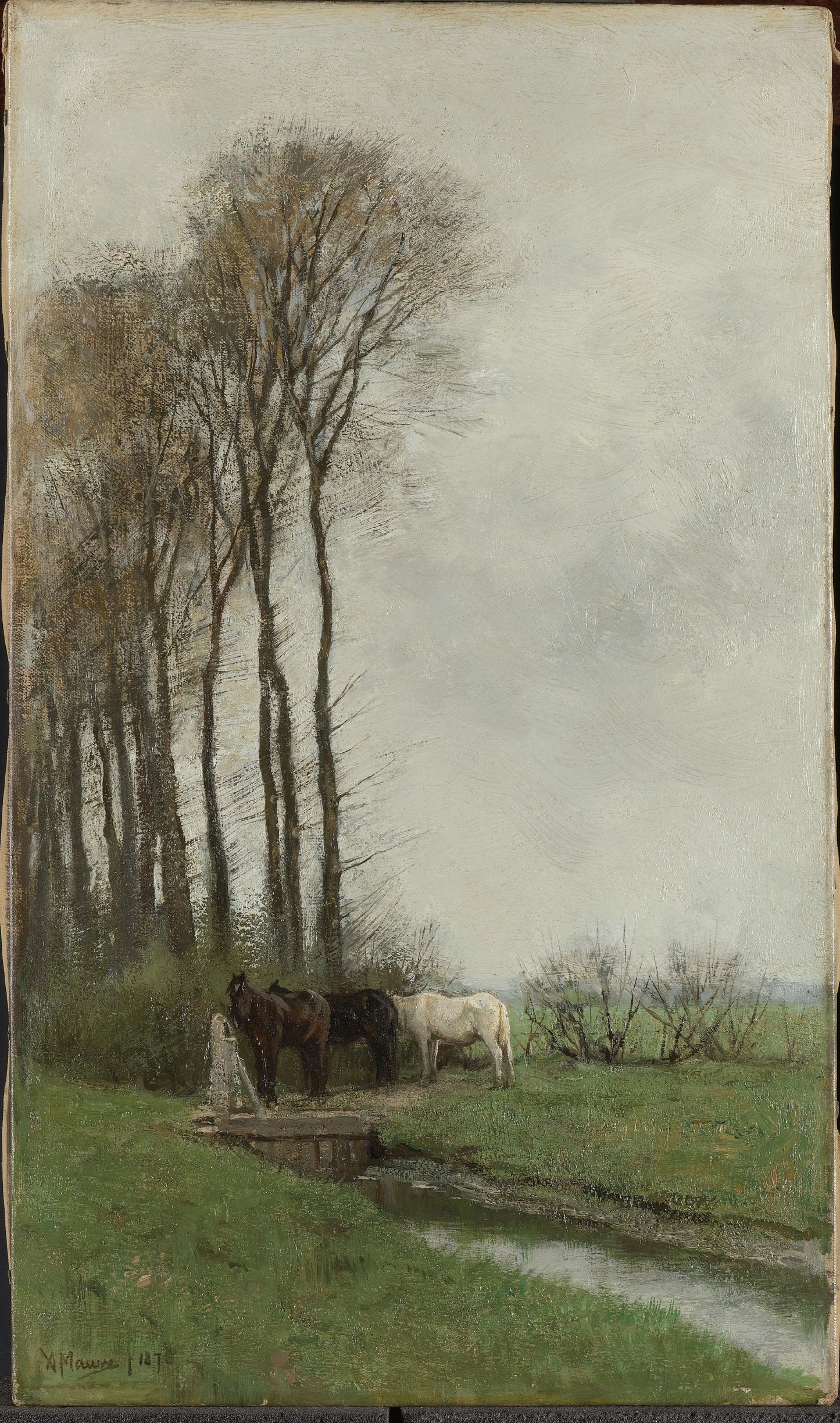 Paarden bij het hek – Anton Mauve (vermeld op object) Vintage Animal Study Art Print | Wall Art Poster