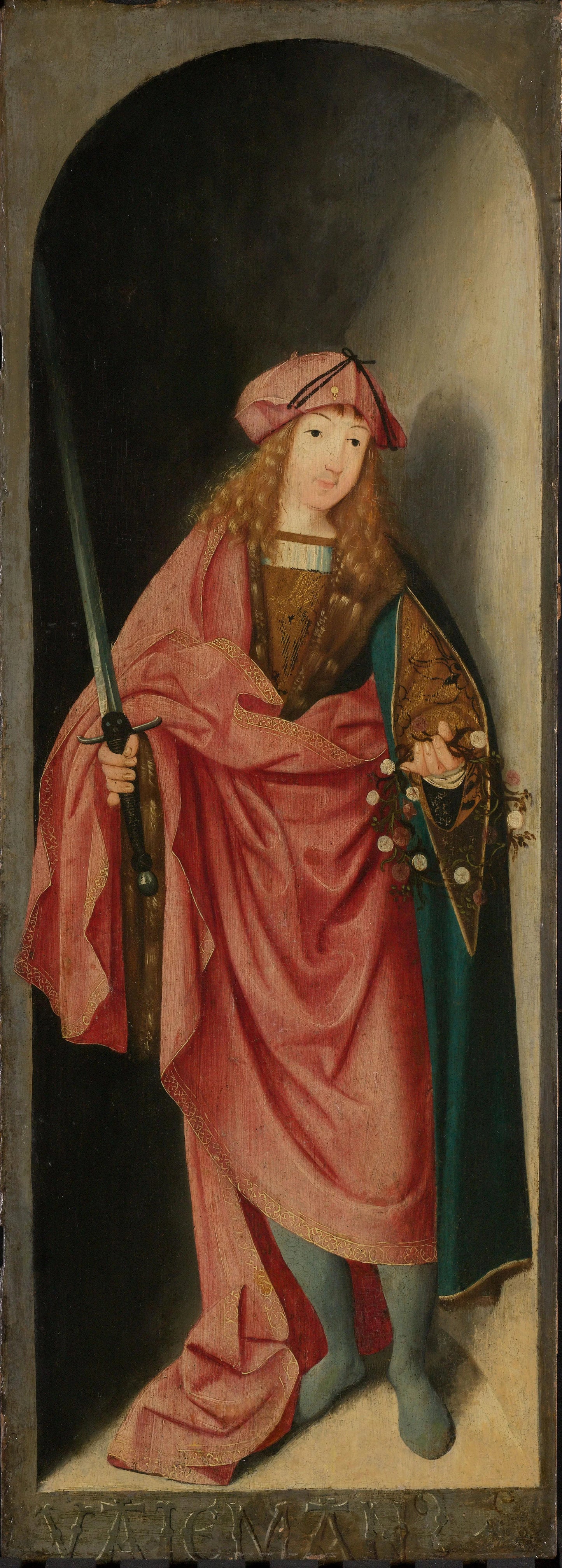 Saint Valerian, left wing of a triptych – attributed to Master of the Brunswick Diptych Vintage Art Print | Wall Art Poster