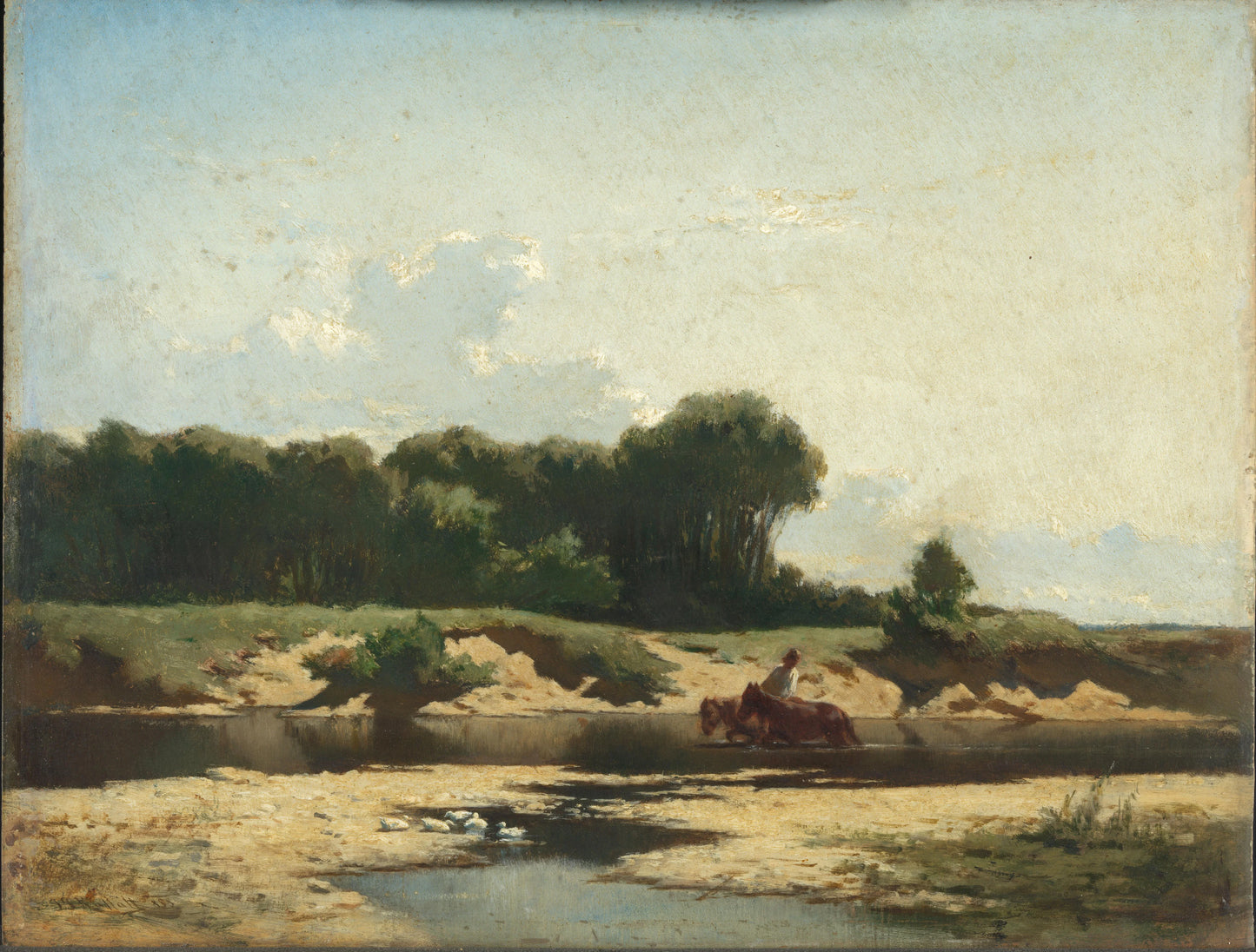 Het paardenwed – Johann Gualbert Raffalt (vermeld op object) Vintage River Scene Art Print | Wall Art Poster